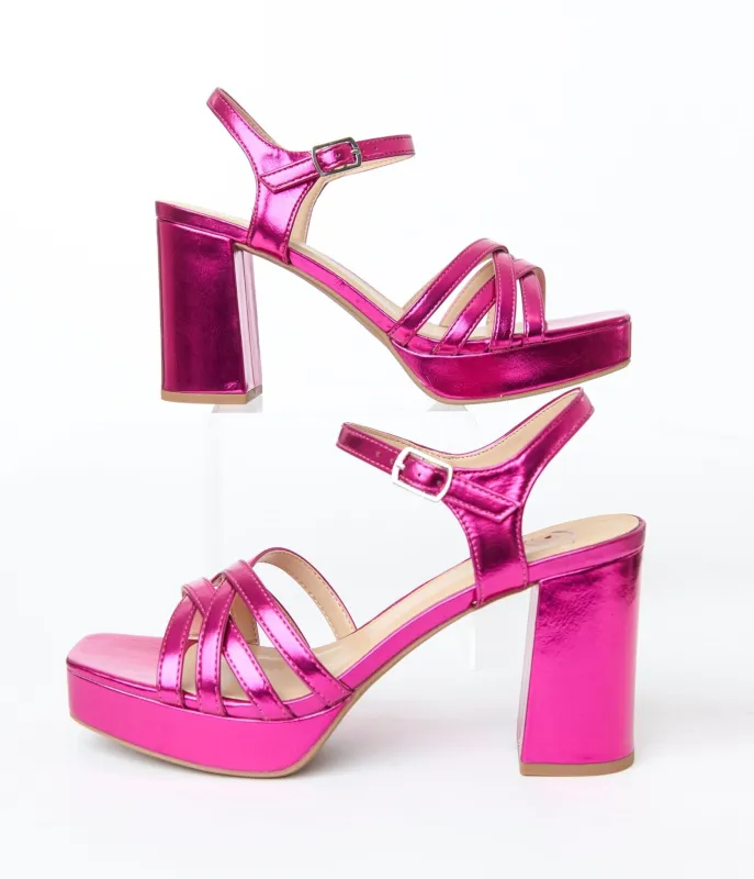 Magenta Metallic Leatherette Heels sold by Unique Vintage
