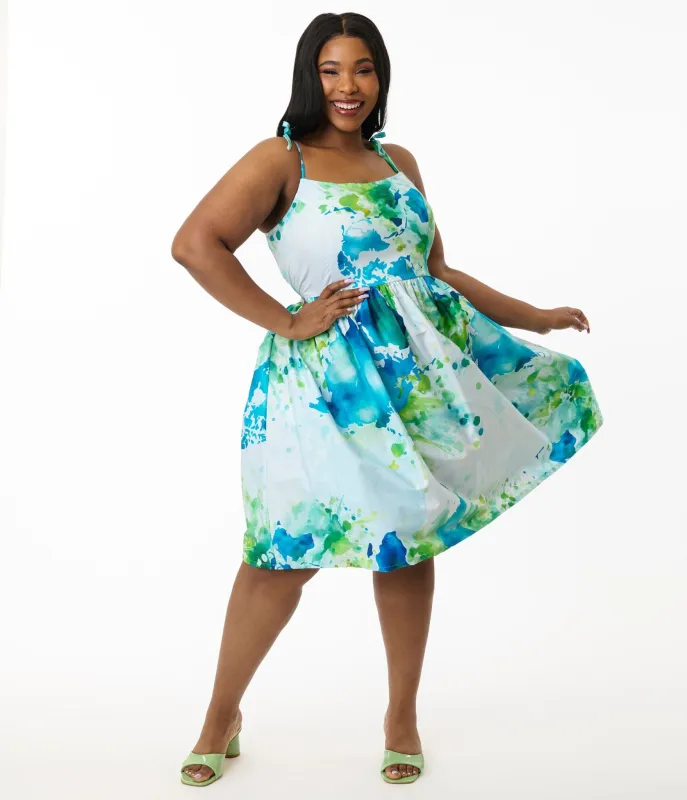 Unique Vintage Plus Size Earth Map Print Cotton Bobbie Swing Dress sold by Unique Vintage