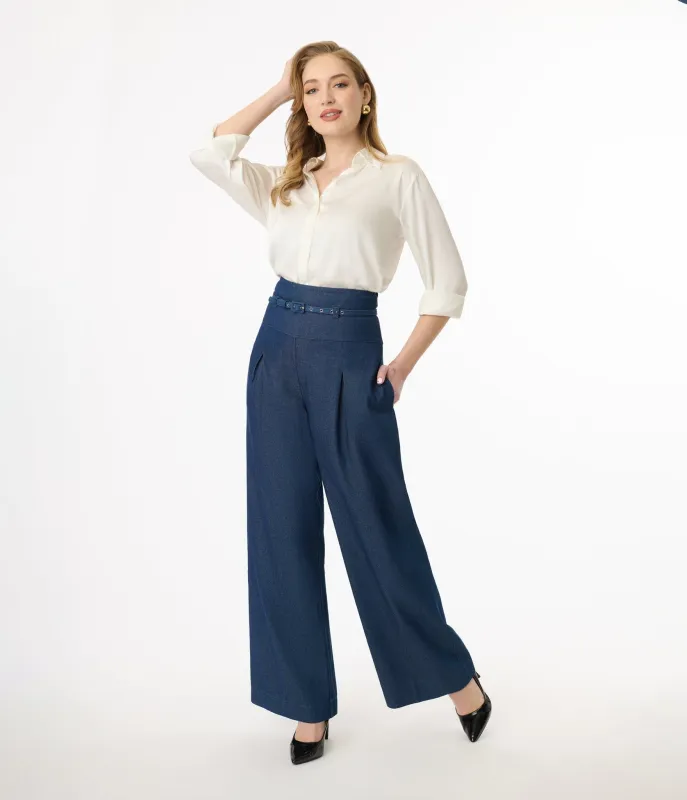 Unique Vintage Denim Wide Leg Pleated Pants sold by Unique Vintage