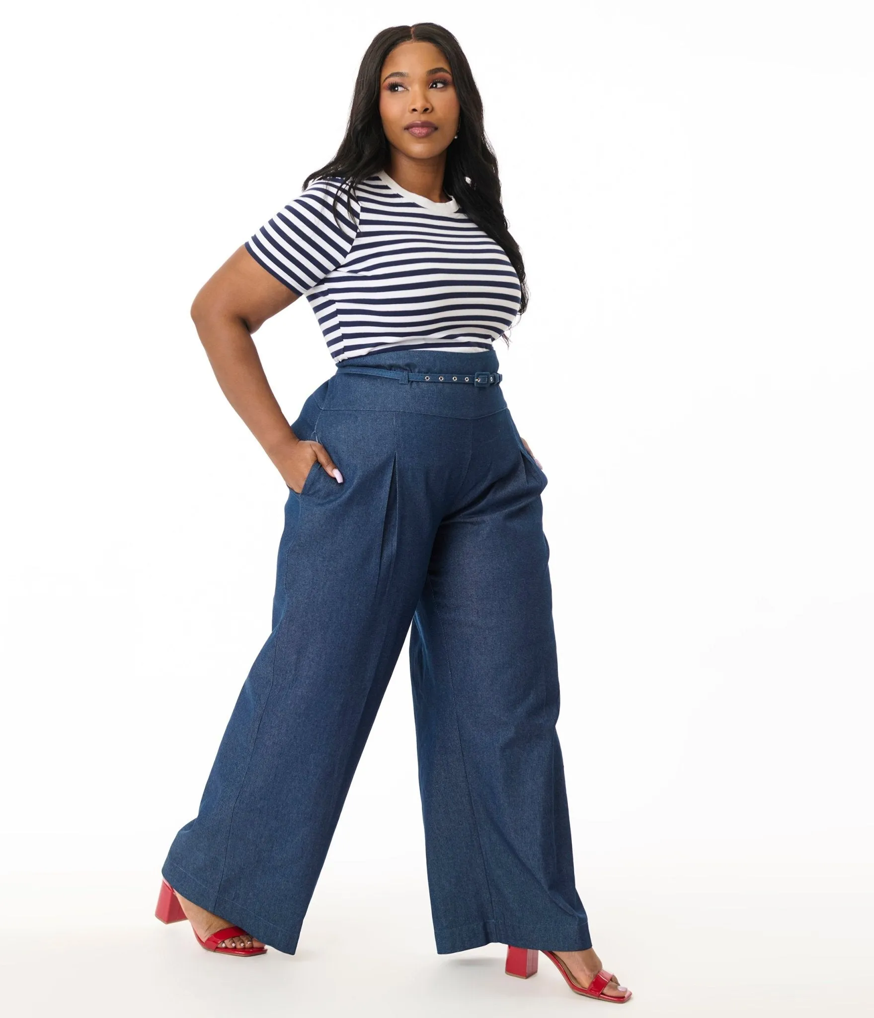 Unique Vintage Plus Size Denim Wide Leg Pleated Pants sold by Unique Vintage