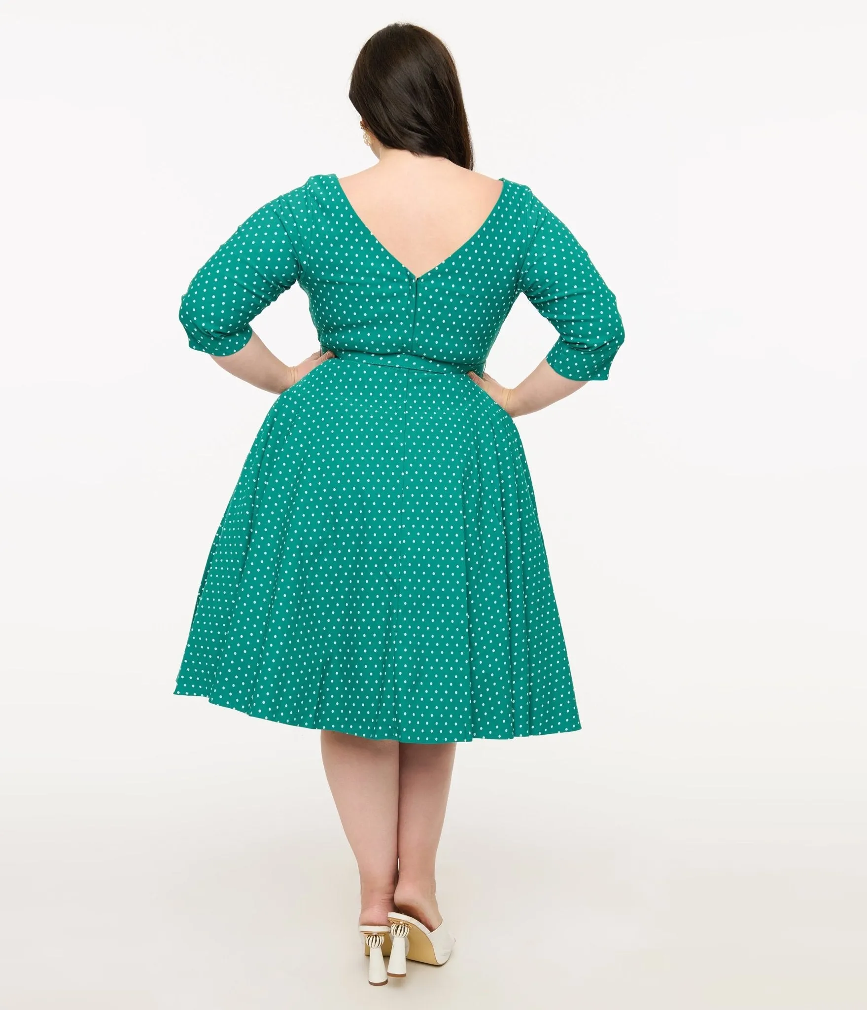 Unique Vintage Plus Size Teal & White Pin Dot Devon Swing Dress sold by Unique Vintage product image thumbnail 2