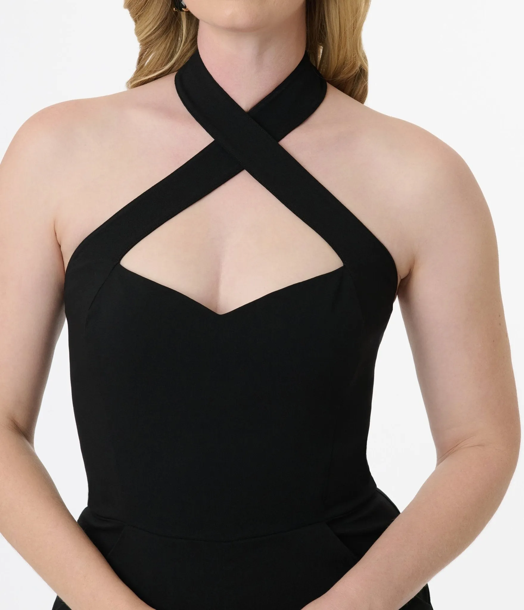 Unique Vintage Black Criss Cross Halter Jumpsuit sold by Unique Vintage product image thumbnail 3