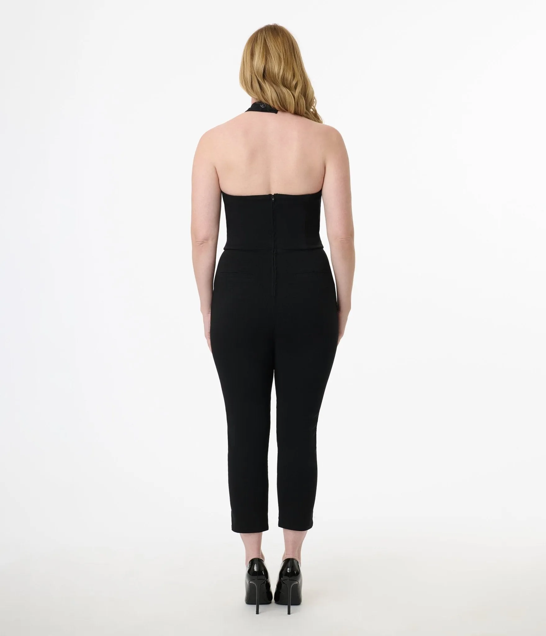 Unique Vintage Black Criss Cross Halter Jumpsuit sold by Unique Vintage product image thumbnail 2