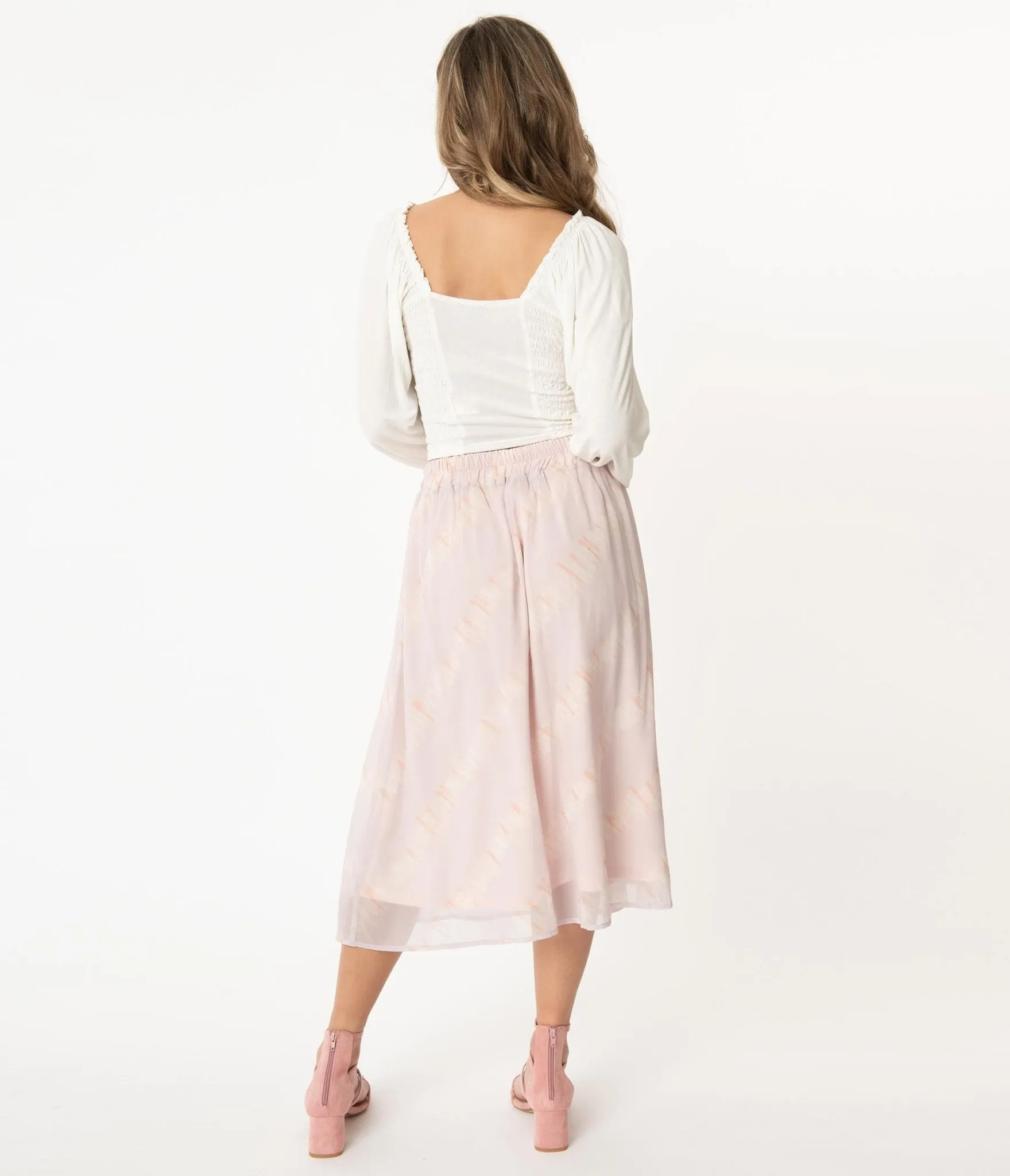 Dusty Lilac & Ivory Etch Print Chiffon Midi Skirt sold by Unique Vintage product image thumbnail 3