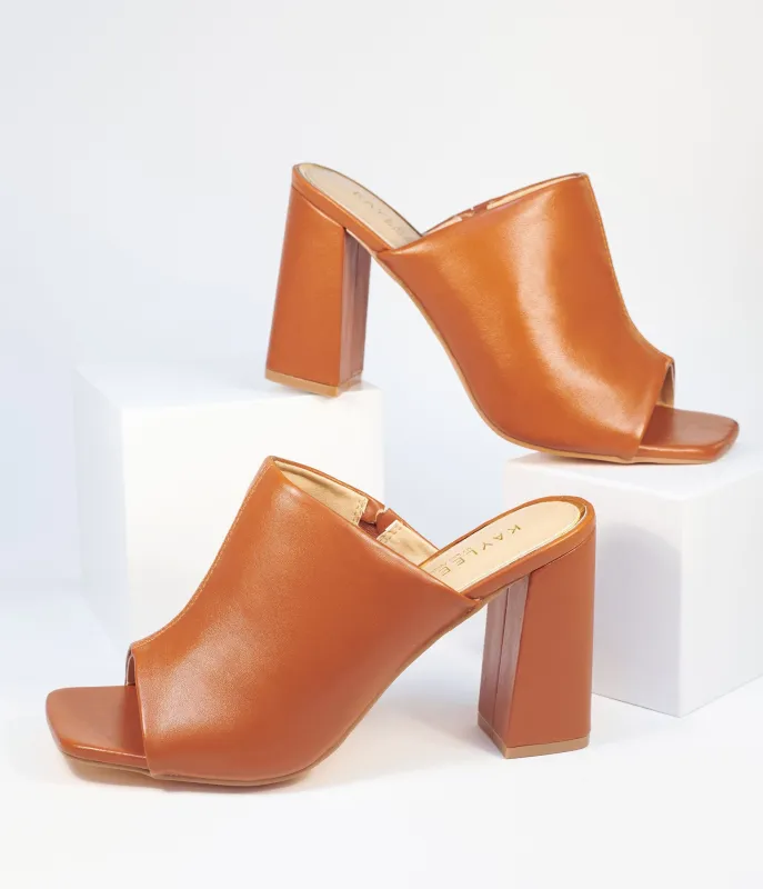 Camel Peep Toe Mule Heels sold by Unique Vintage