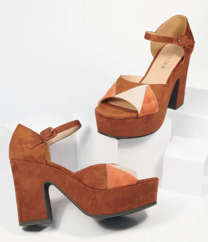 Chelsea Crew Brown Suede Quilted Peep Toe Platform Heels sold by Unique Vintage
