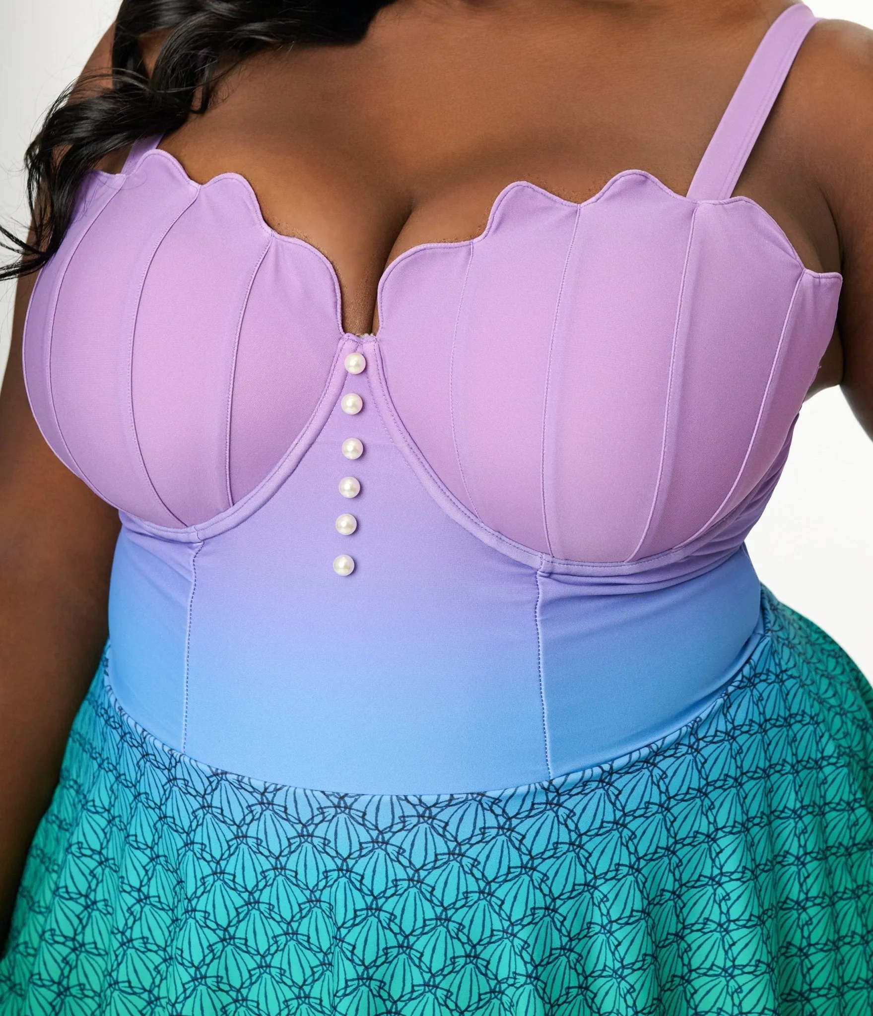 Disney Princess Collection by Unique Vintage Plus Size Mermaid Ombre Skirted One Piece Ariel Swimsuit sold by Unique Vintage product image thumbnail 2