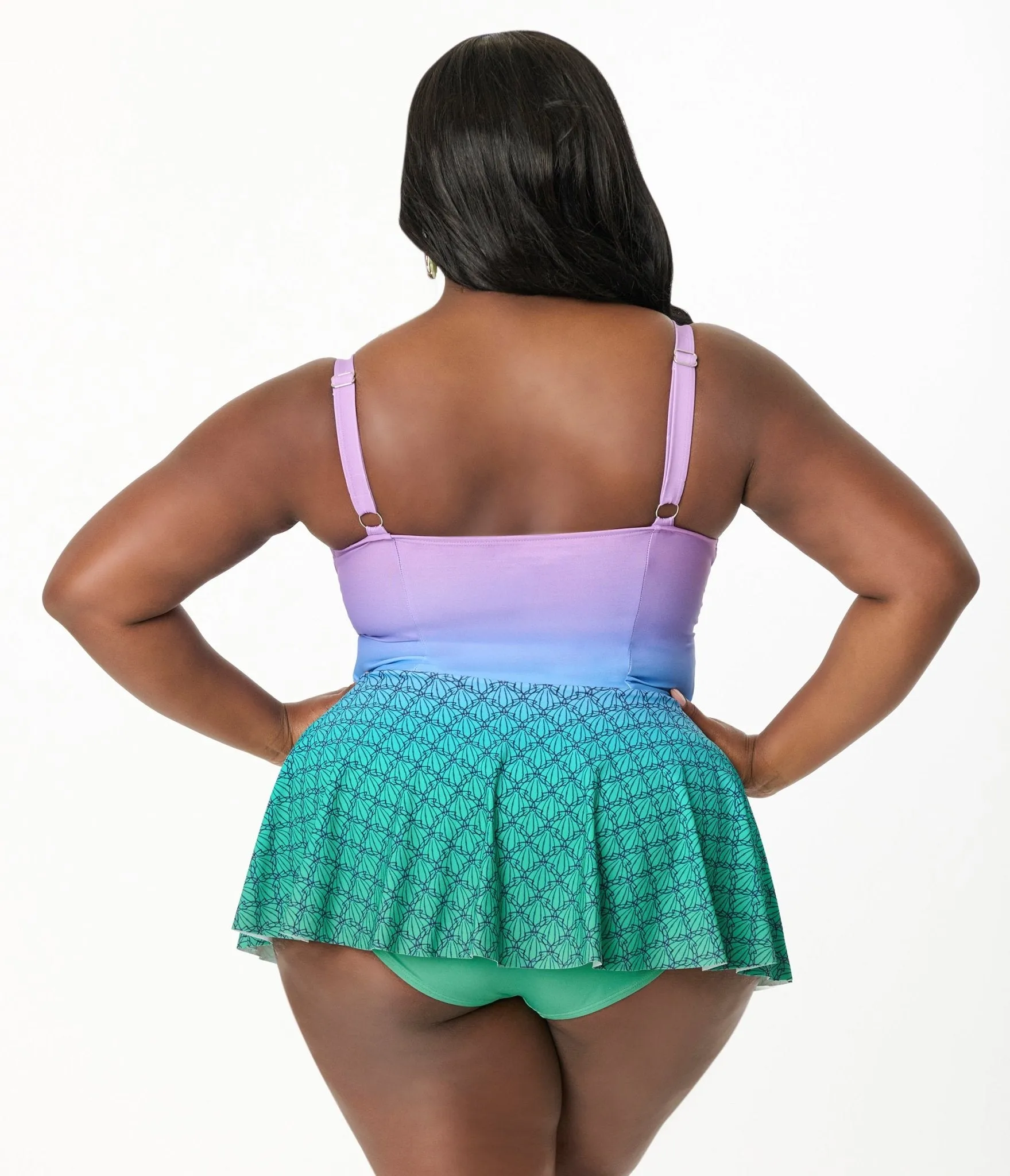Disney Princess Collection by Unique Vintage Plus Size Mermaid Ombre Skirted One Piece Ariel Swimsuit sold by Unique Vintage product image thumbnail 3