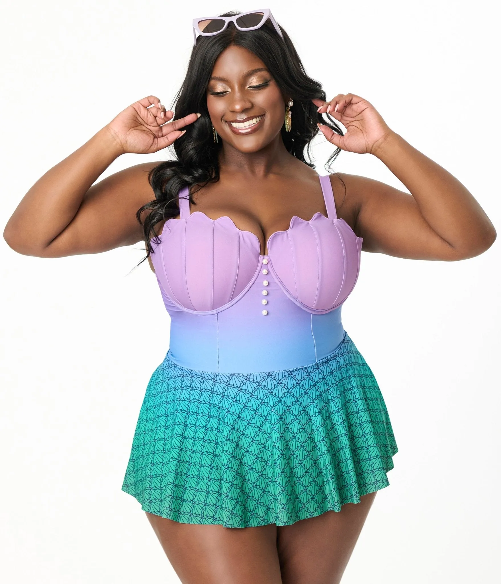 Disney Princess Collection by Unique Vintage Plus Size Mermaid Ombre Skirted One Piece Ariel Swimsuit sold by Unique Vintage product image thumbnail 4