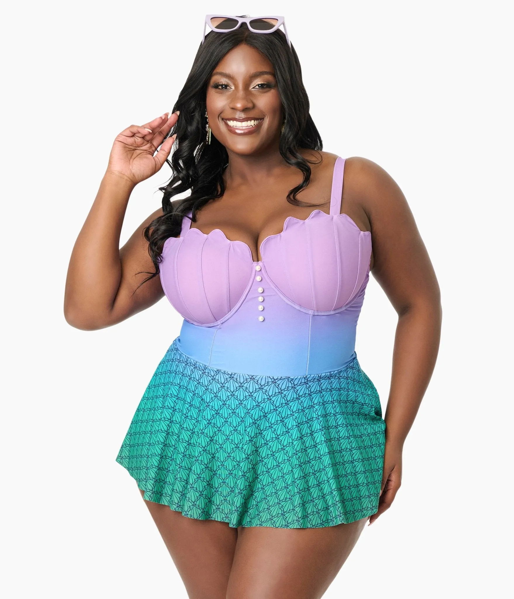 Disney Princess Collection by Unique Vintage Plus Size Mermaid Ombre Skirted One Piece Ariel Swimsuit sold by Unique Vintage