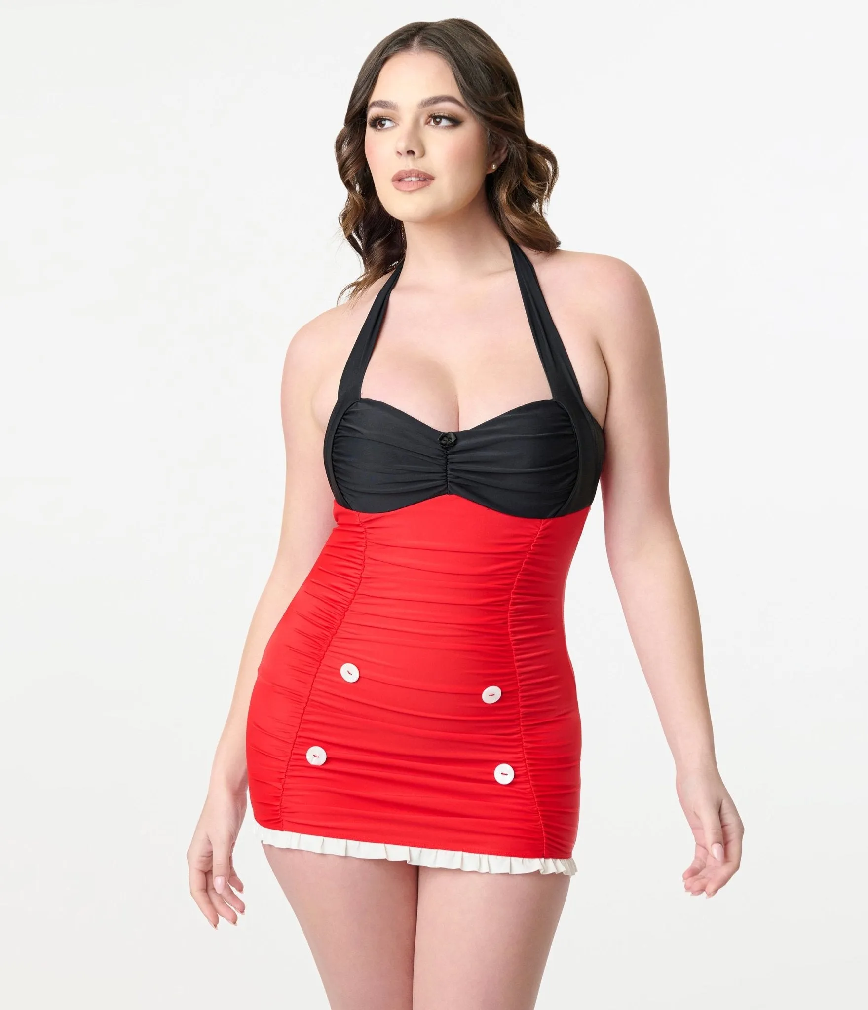Disney Mickey & Friends Collection by Unique Vintage Mickey Black & Red Halter Swim Dress sold by Unique Vintage product image thumbnail 3