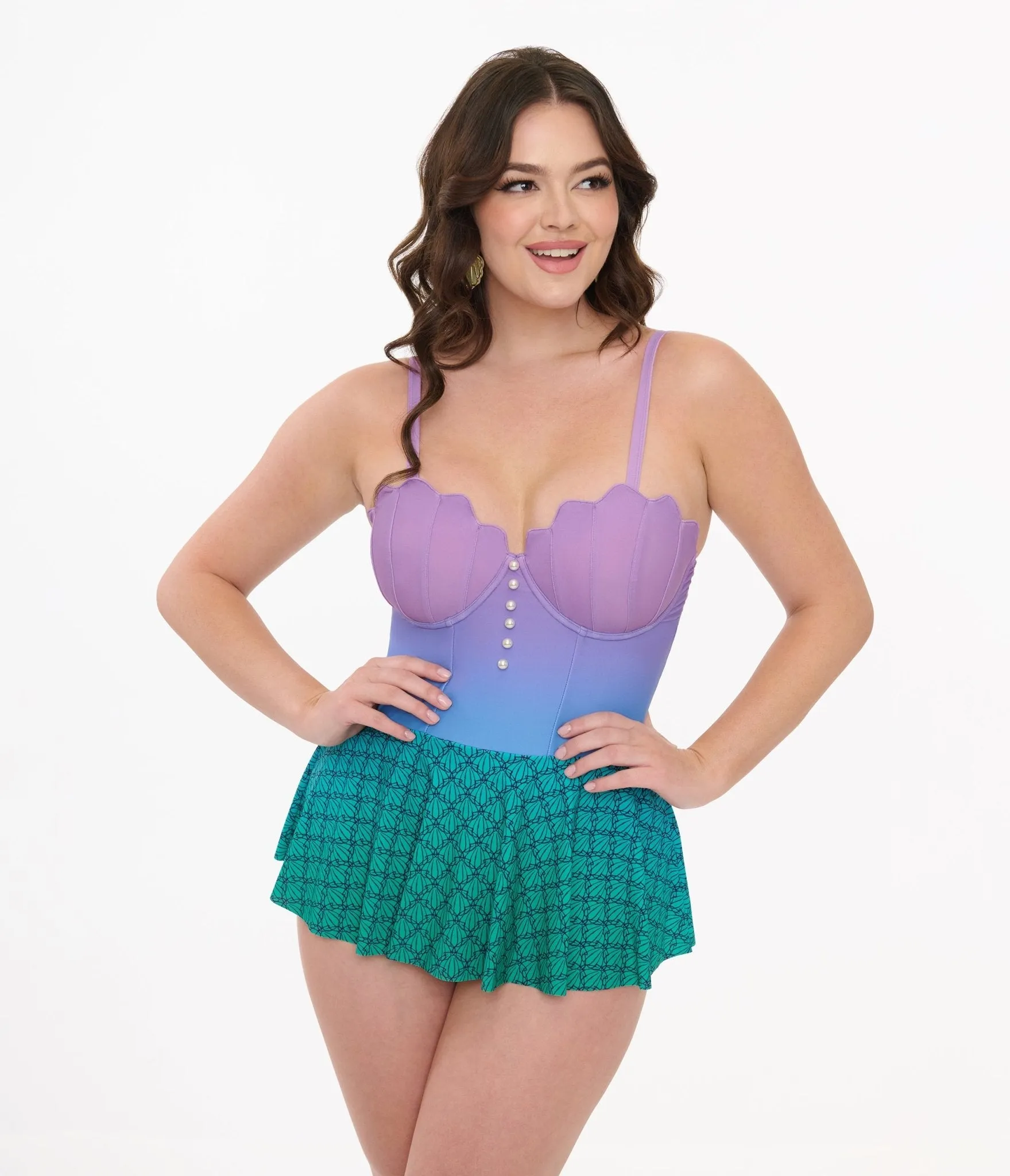 Disney Princess Collection by Unique Vintage Ombre Skirted One Piece Ariel Swimsuit sold by Unique Vintage