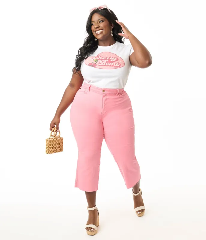 Pink High Rise Tummy Control Crop Jeans sold by Unique Vintage