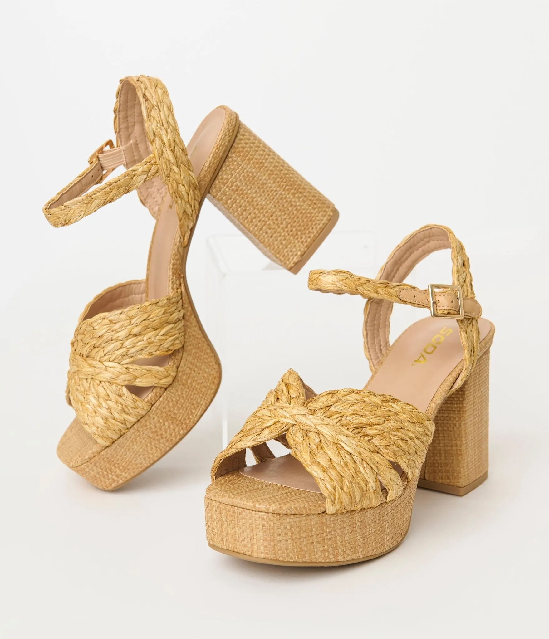 Raffia Teacup Platform Heels sold by Unique Vintage