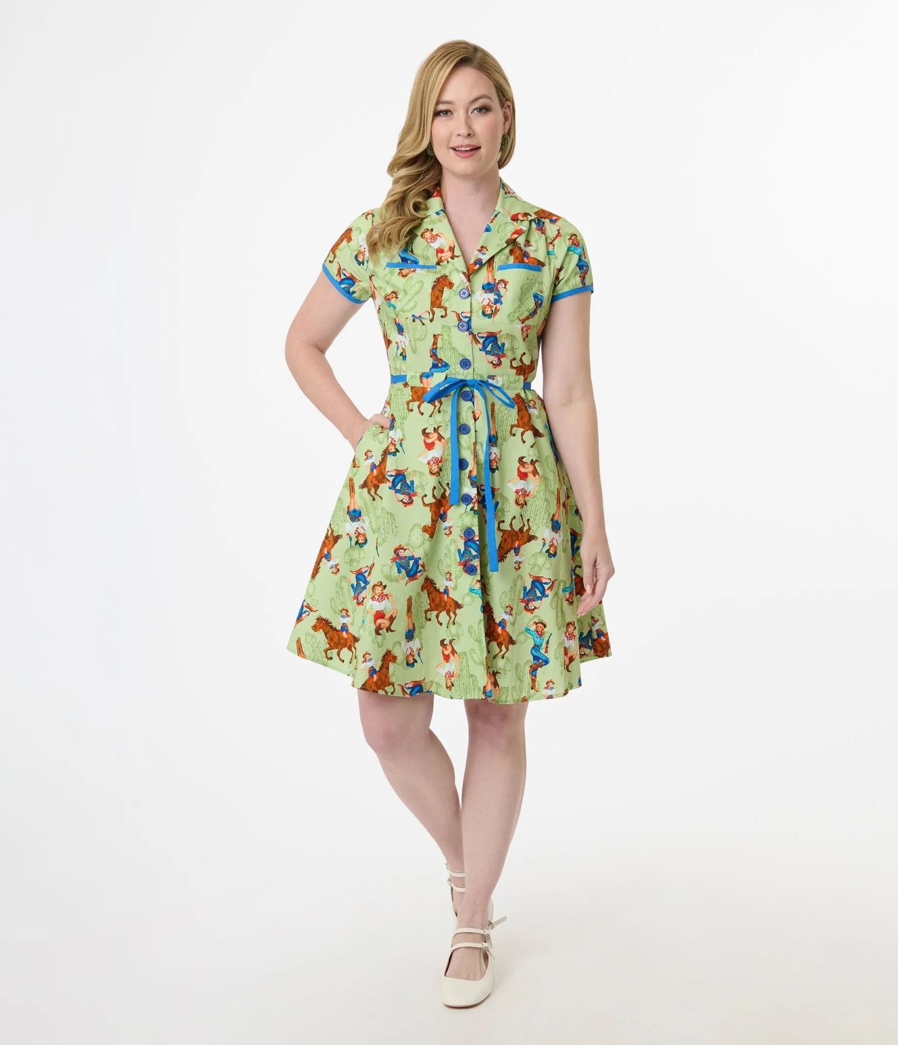 Smak Parlour Western Pin-Ups Cotton Fit & Flare Dress sold by Unique Vintage