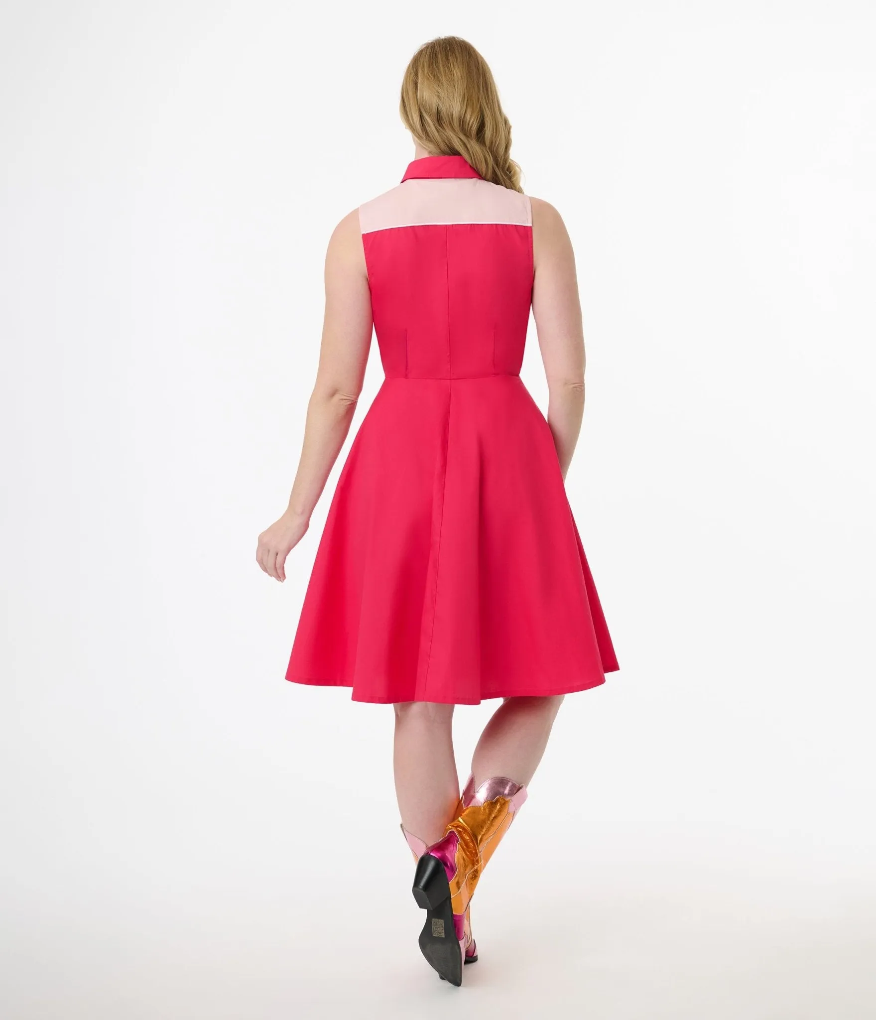 Unique Vintage 1950s Pink Western Cotton Flare Dress sold by Unique Vintage product image thumbnail 3