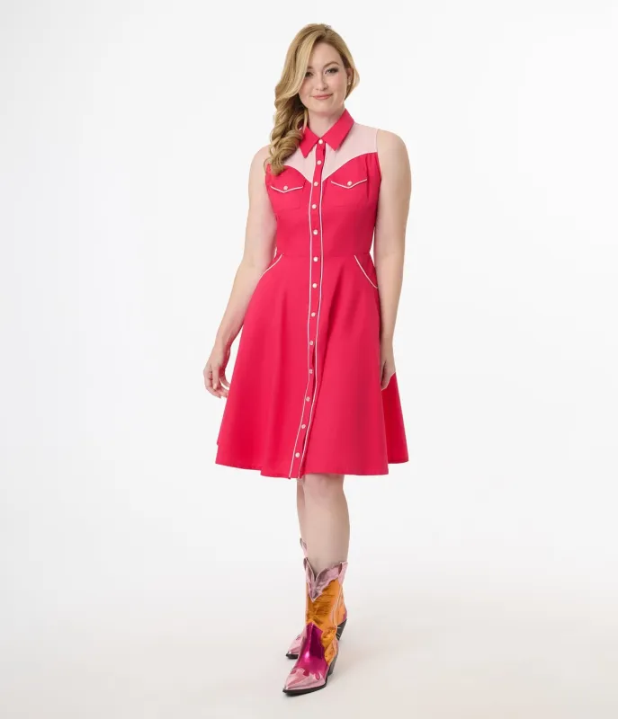 Unique Vintage 1950s Pink Western Cotton Flare Dress sold by Unique Vintage