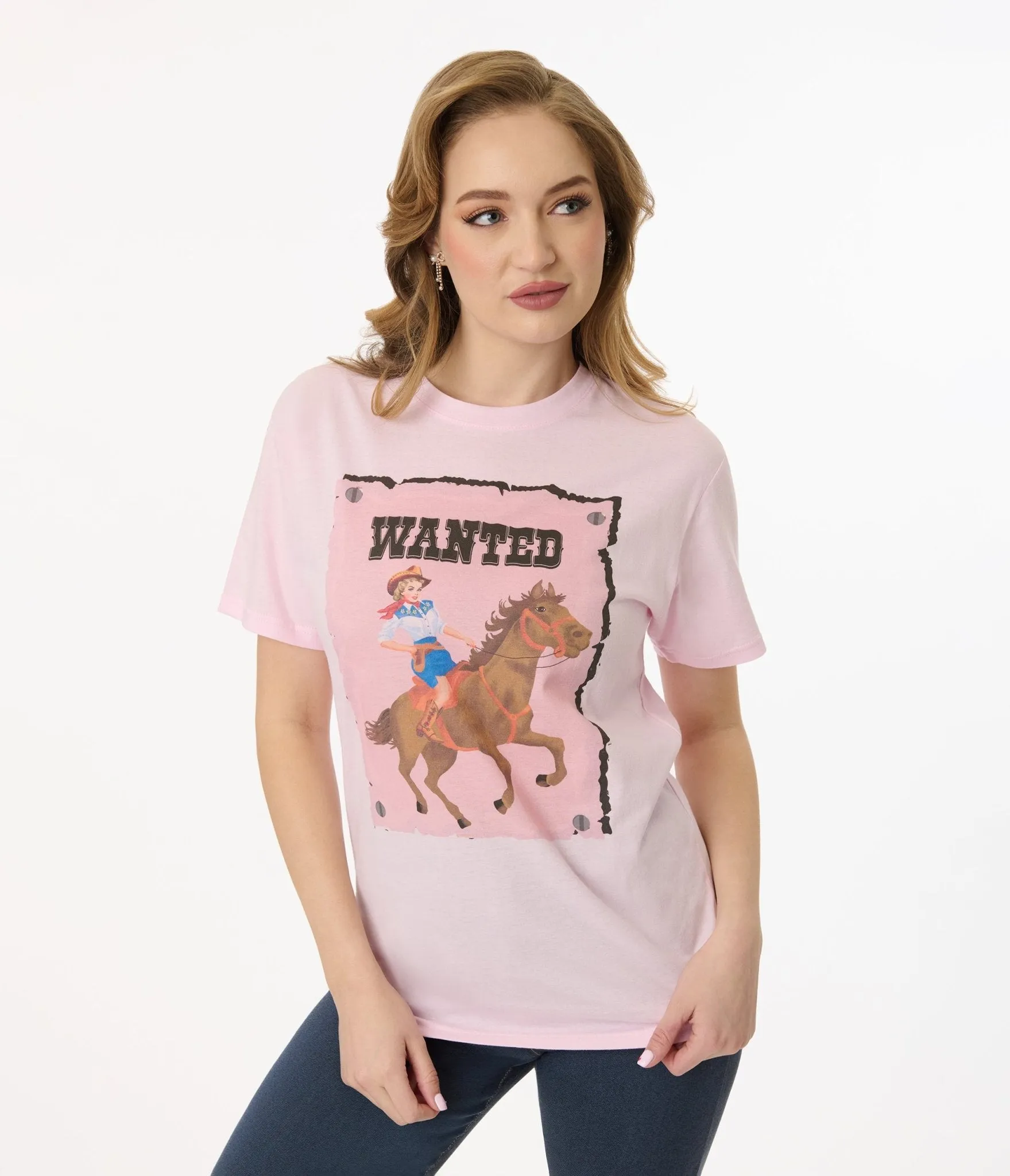 Unique Vintage 1960s Light Pink Wanted Cowgirl Unisex Graphic Tee sold by Unique Vintage product image thumbnail 3