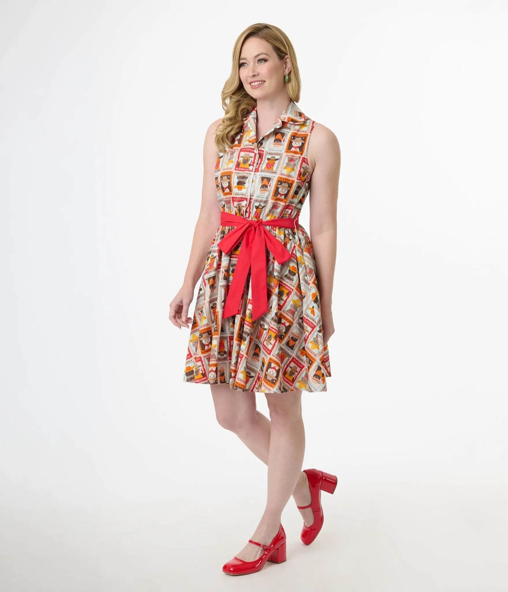 Smak Parlour 1960s Wanted Cats Print Cotton Flare Dress sold by Unique Vintage product image thumbnail 4