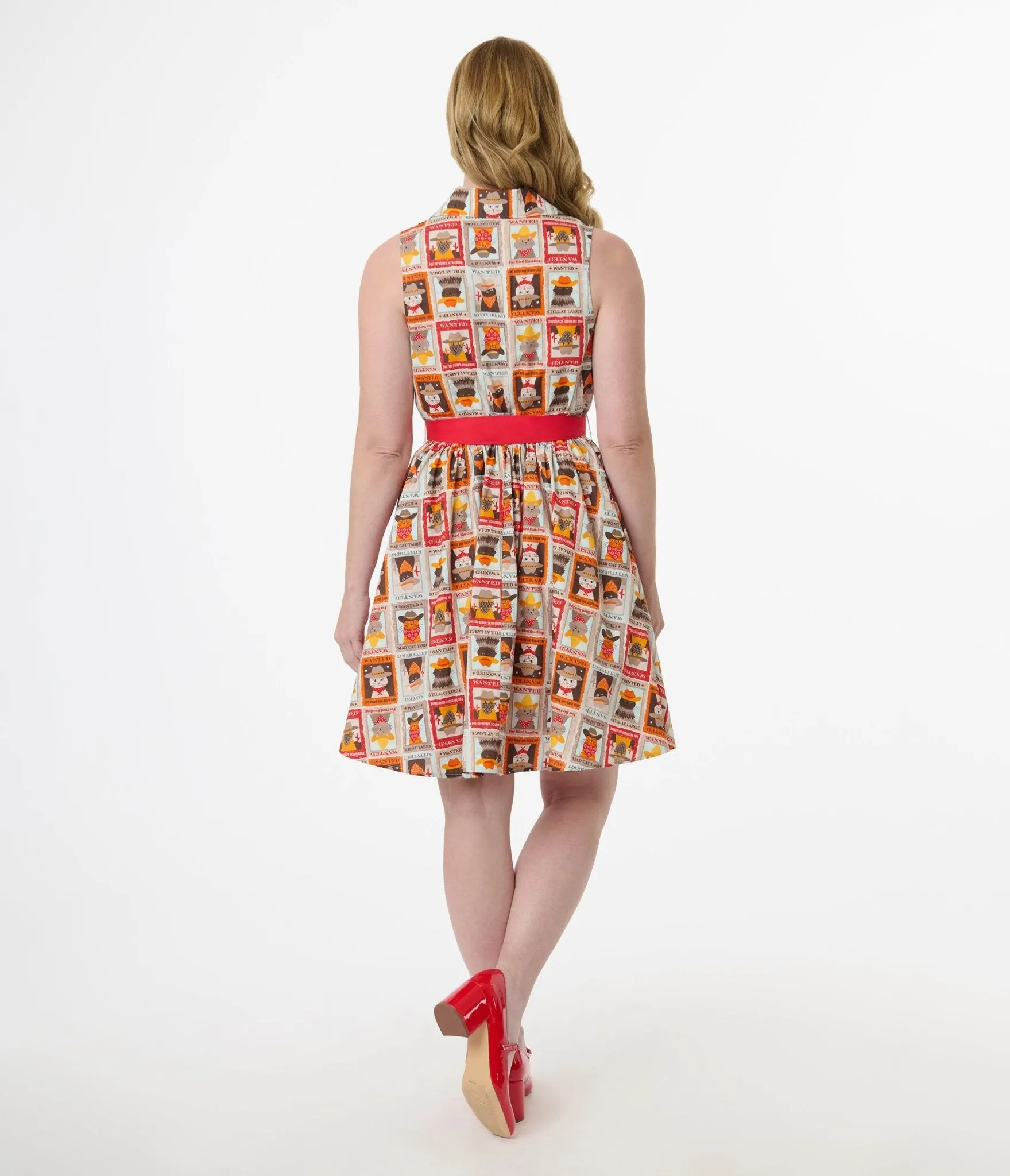 Smak Parlour 1960s Wanted Cats Print Cotton Flare Dress sold by Unique Vintage product image thumbnail 3