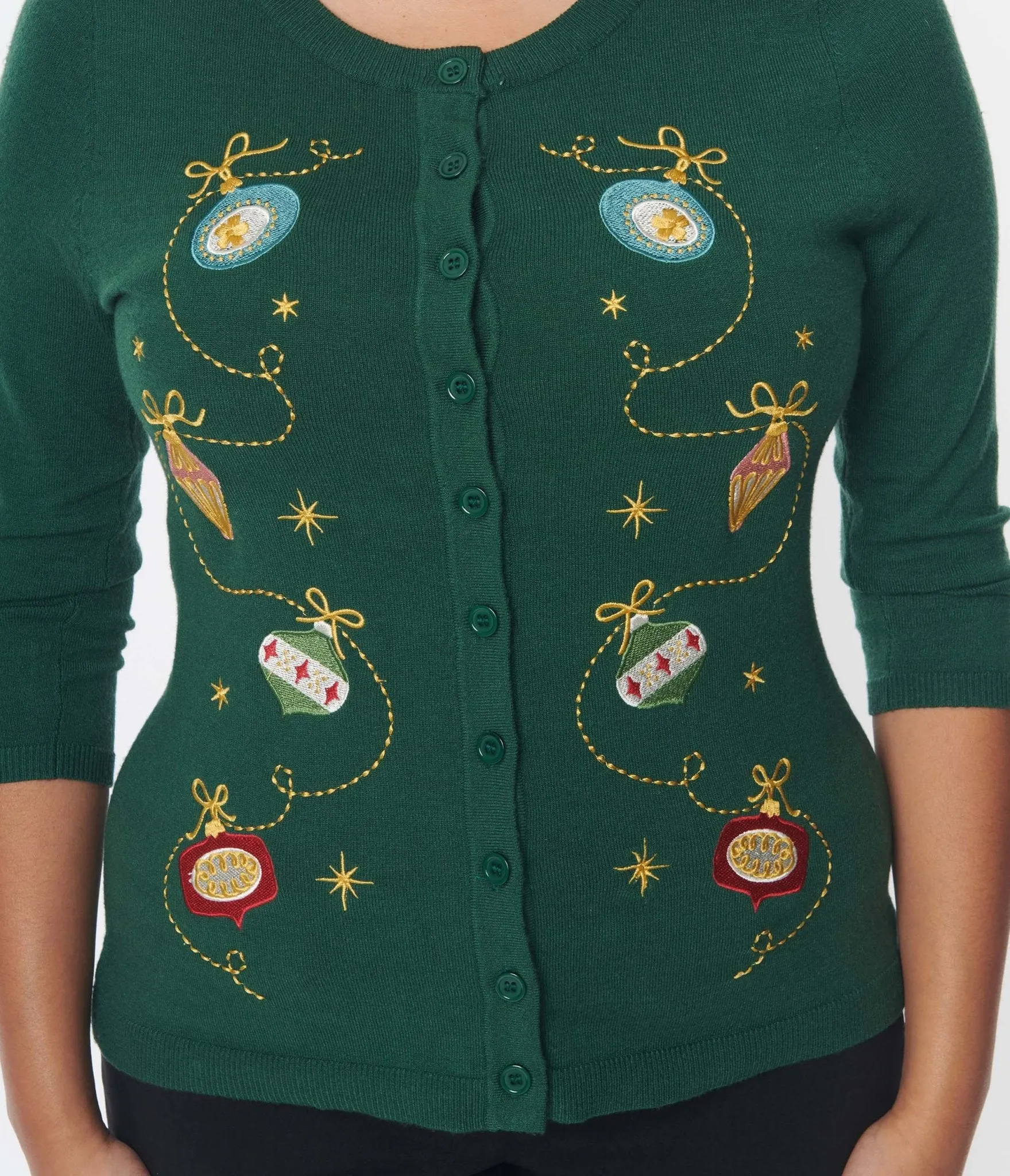 Unique Vintage Dark Green & Ornament Embroidered Bookworm Cardigan sold by Unique Vintage product image thumbnail 2