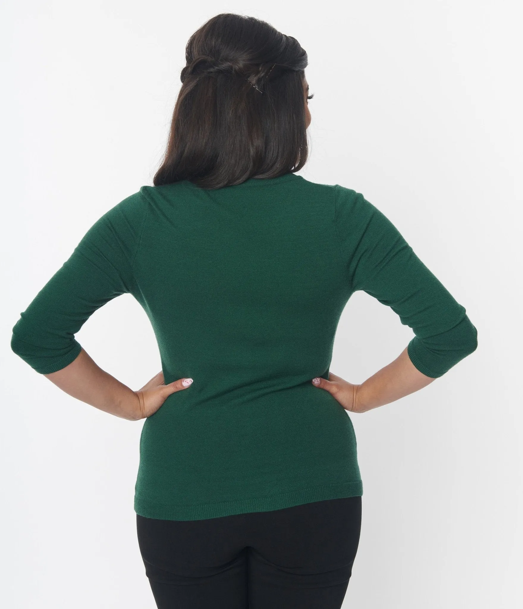 Unique Vintage Dark Green & Ornament Embroidered Bookworm Cardigan sold by Unique Vintage product image thumbnail 3