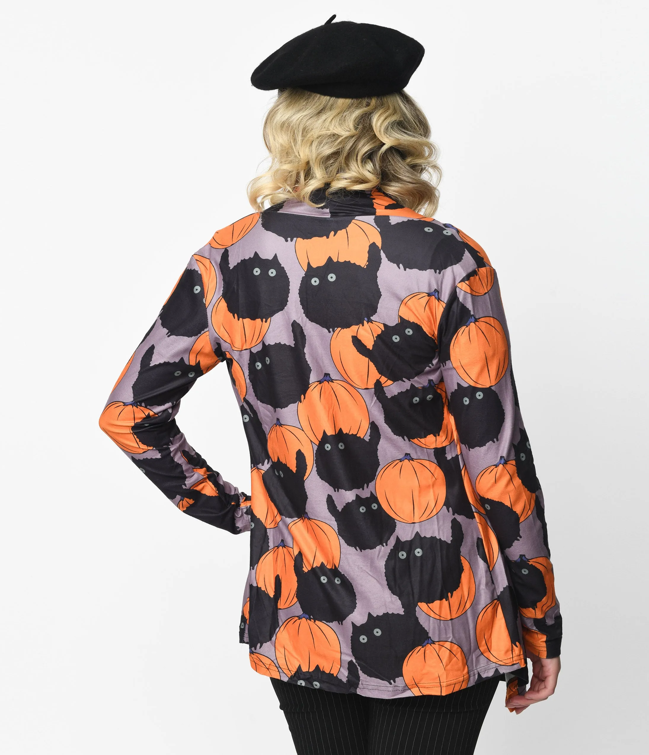 Grey Fall Scaredy Cat Knit Cardigan sold by Unique Vintage product image thumbnail 3