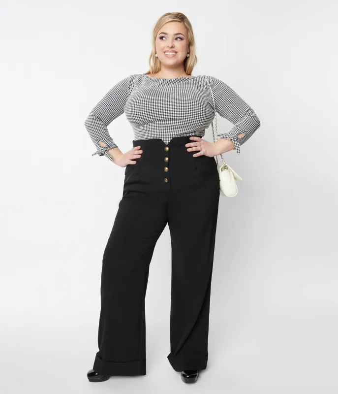 Unique Vintage 1940s Black Buttoned Wide Leg Trousers sold by Unique Vintage