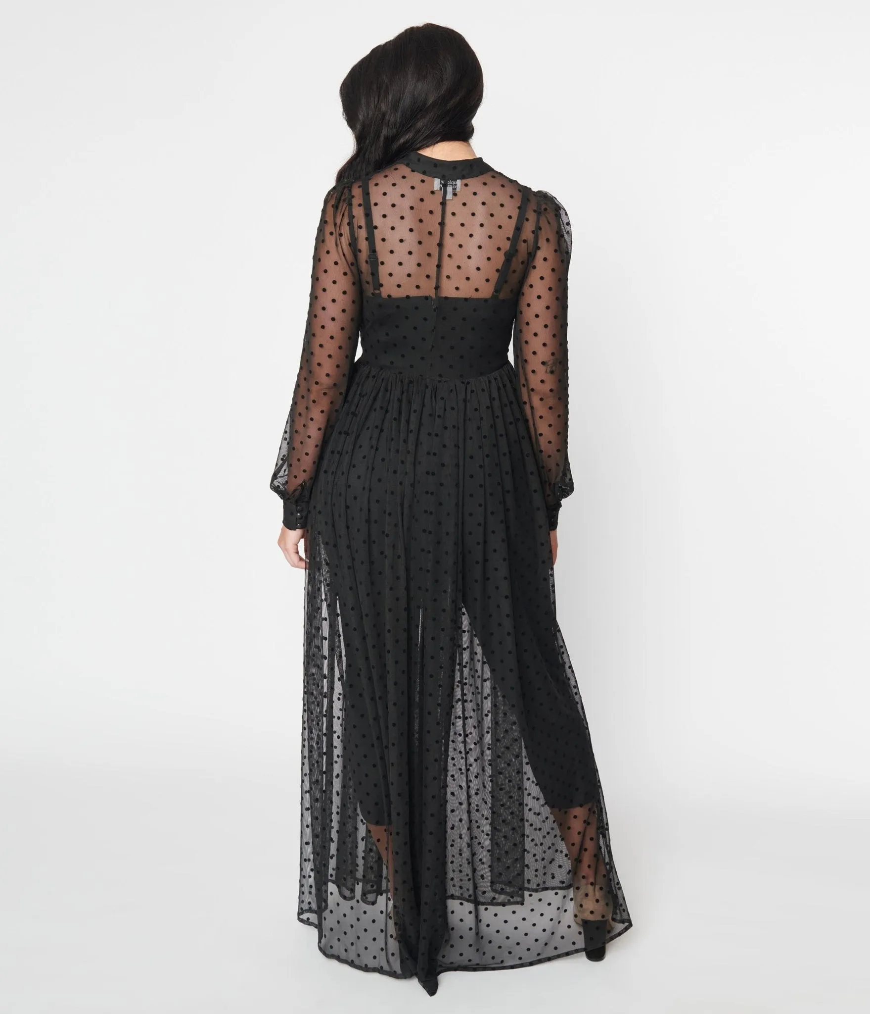 Unique Vintage Black Flocked Dot Mesh Duster sold by Unique Vintage product image thumbnail 2