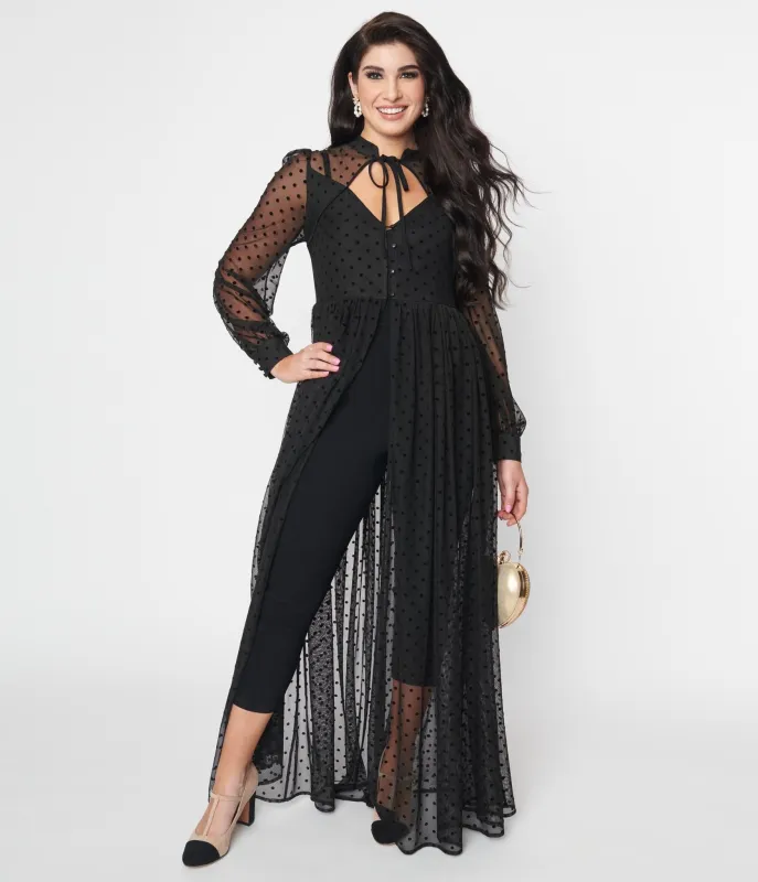 Unique Vintage Black Flocked Dot Mesh Duster sold by Unique Vintage