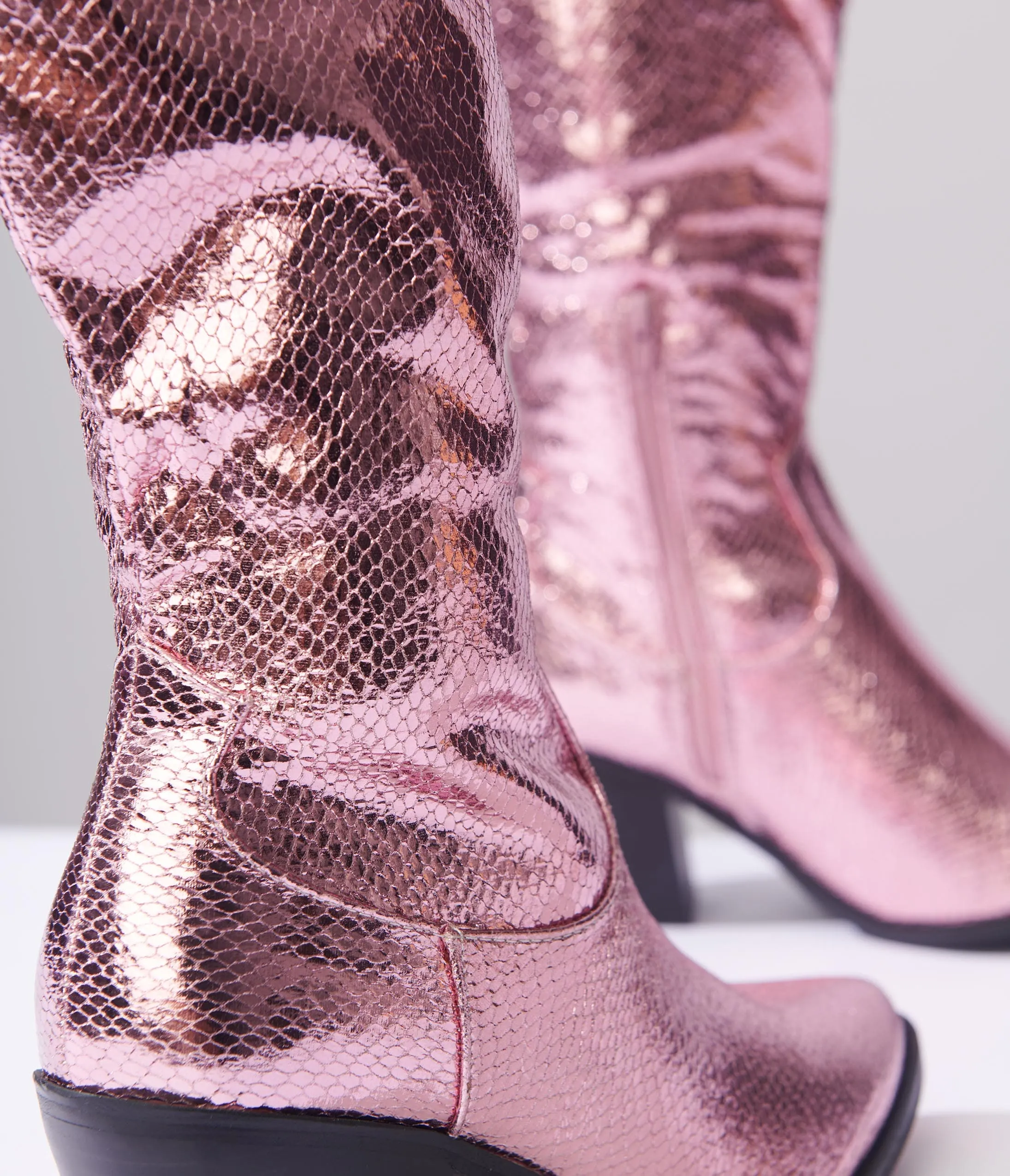 Metallic Light Pink Reptile Cowboy Boots sold by Unique Vintage product image thumbnail 2