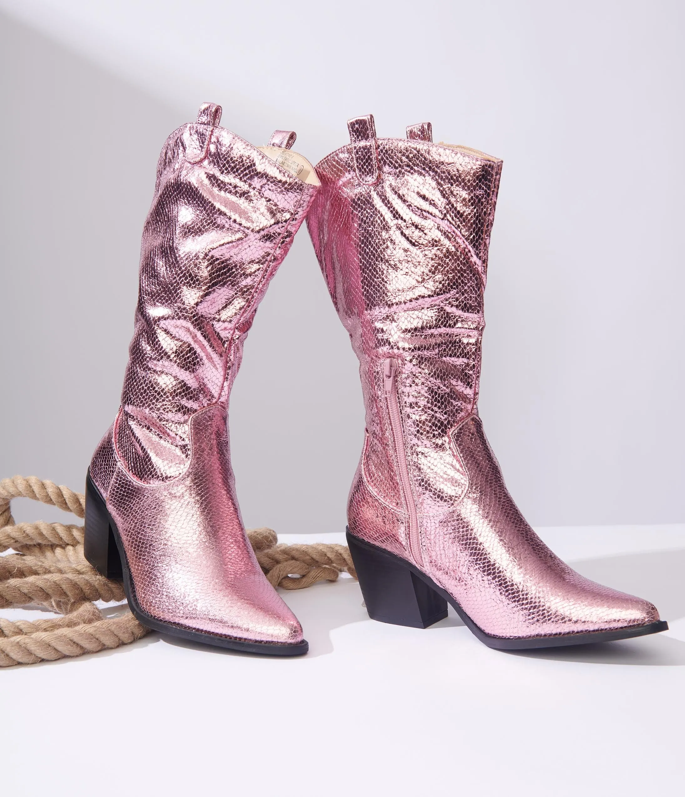 Metallic Light Pink Reptile Cowboy Boots sold by Unique Vintage
