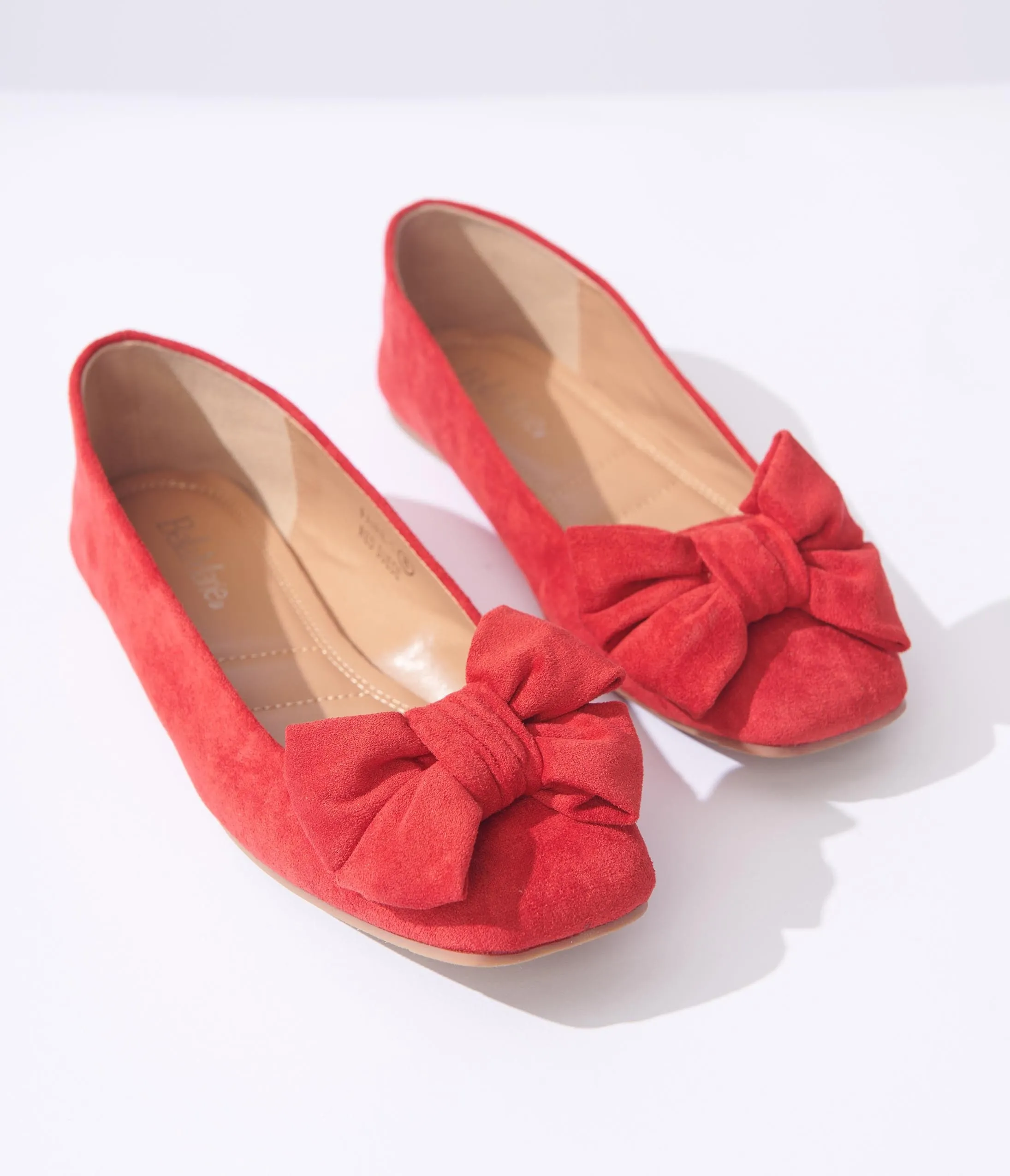 Red Suede Bow Flats sold by Unique Vintage
