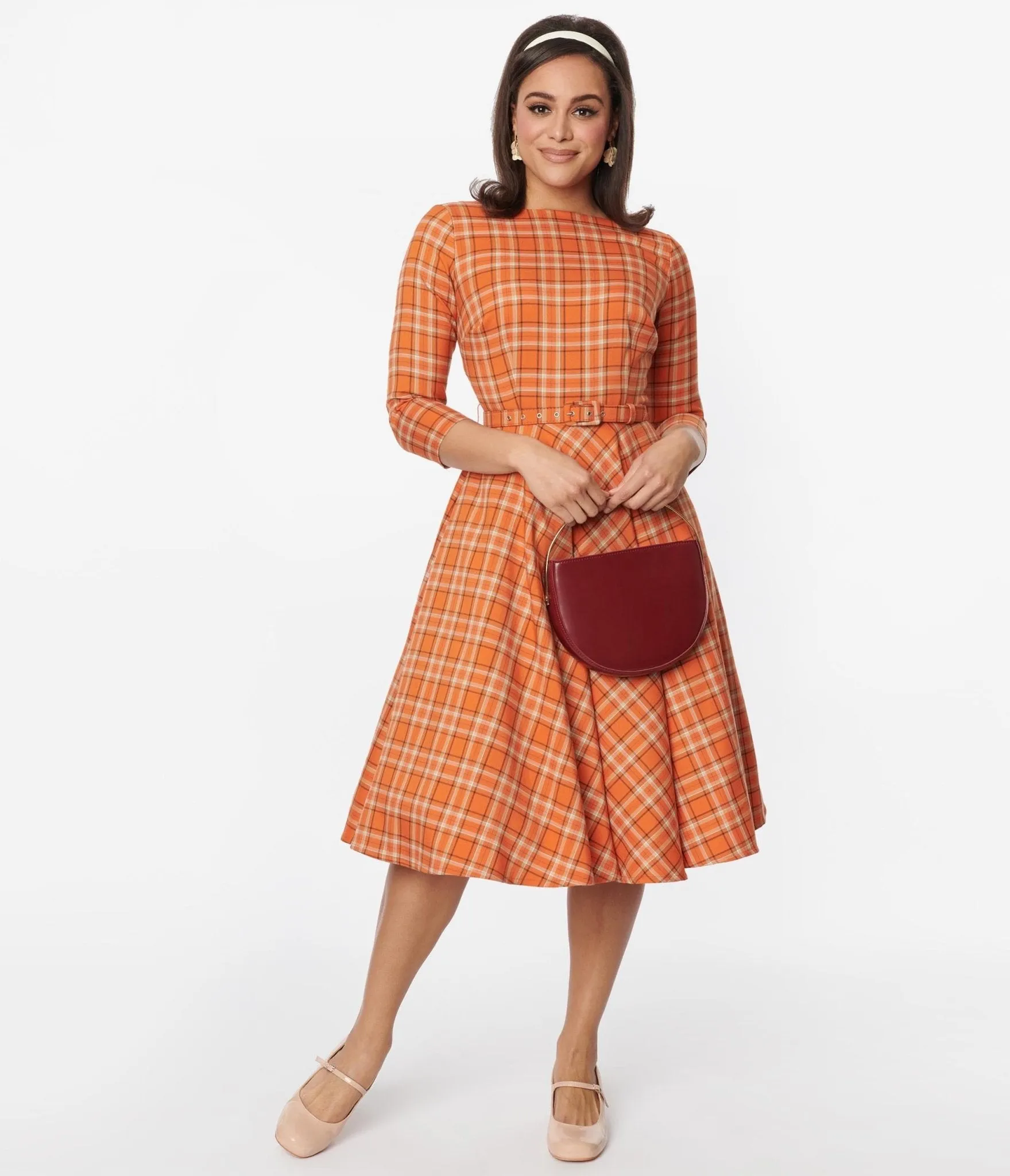 Unique Vintage Orange Plaid Devon Swing Dress sold by Unique Vintage product image thumbnail 4