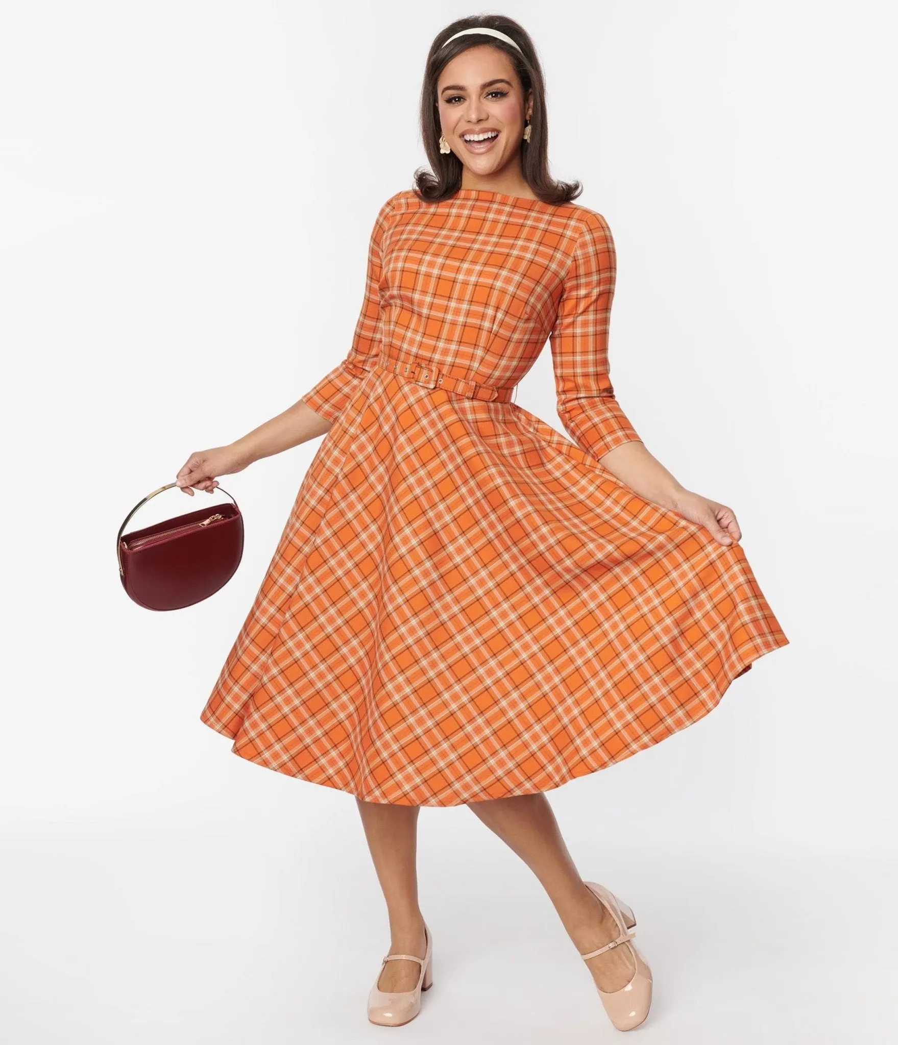 Unique Vintage Orange Plaid Devon Swing Dress sold by Unique Vintage product image thumbnail 5