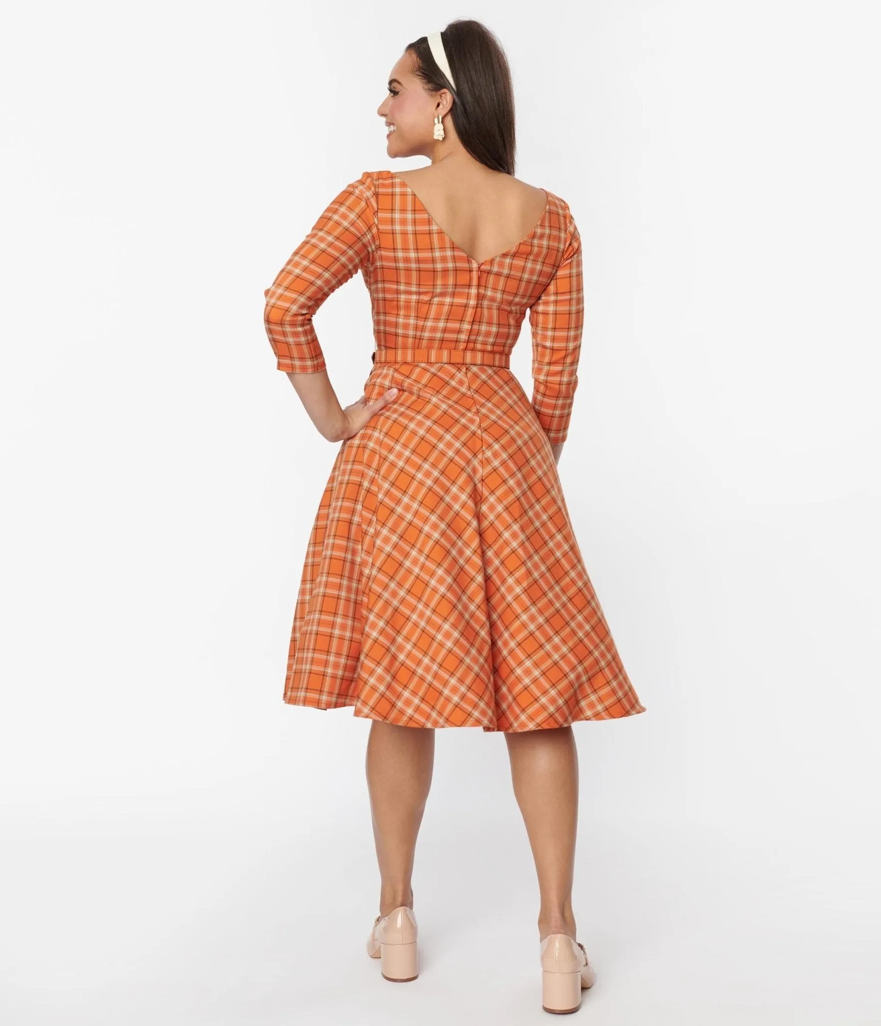 Unique Vintage Orange Plaid Devon Swing Dress sold by Unique Vintage product image thumbnail 3