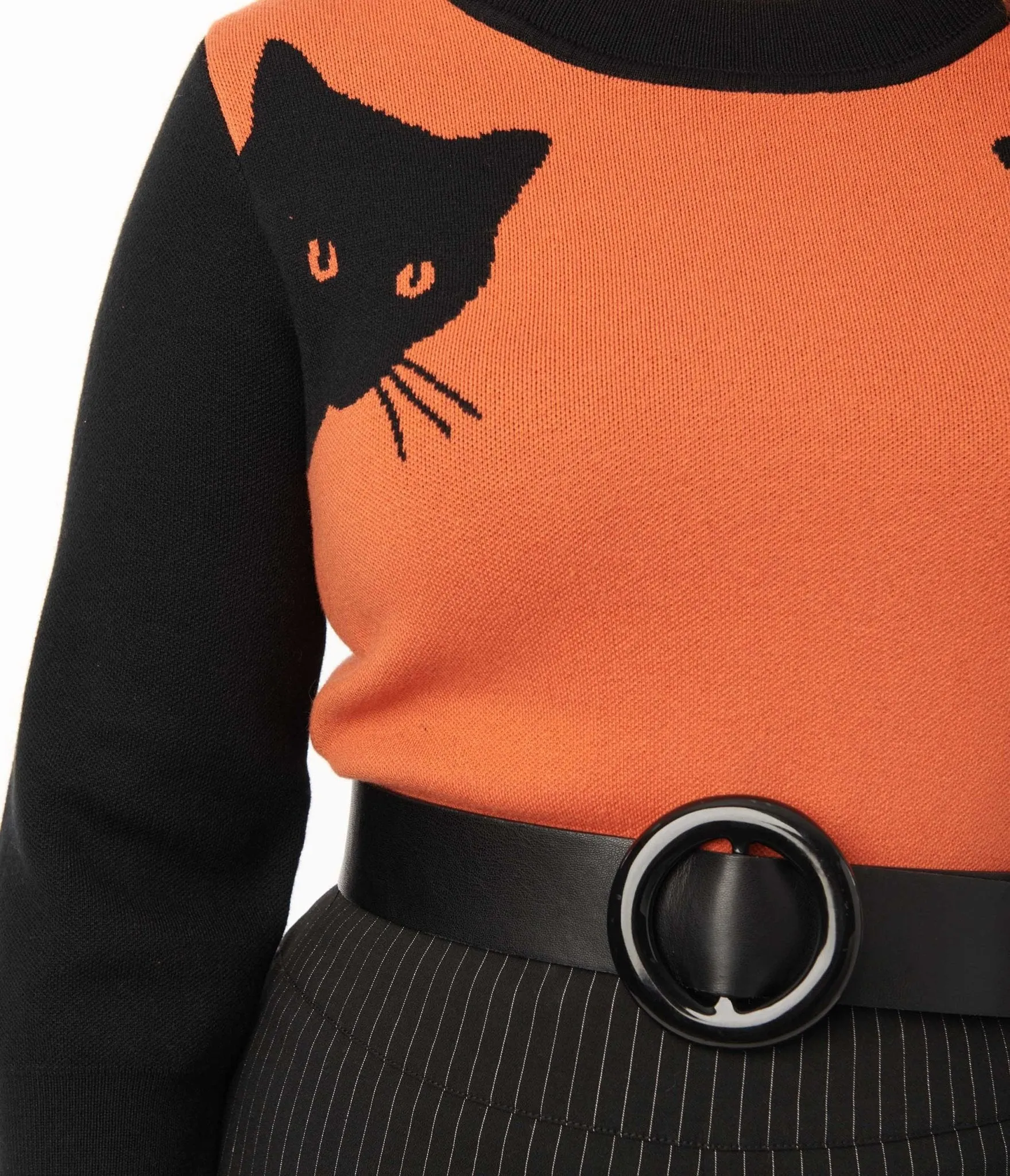 Unique Vintage 1950s Burnt Orange & Black Cat Sleeve Minou Sweater sold by Unique Vintage product image thumbnail 3