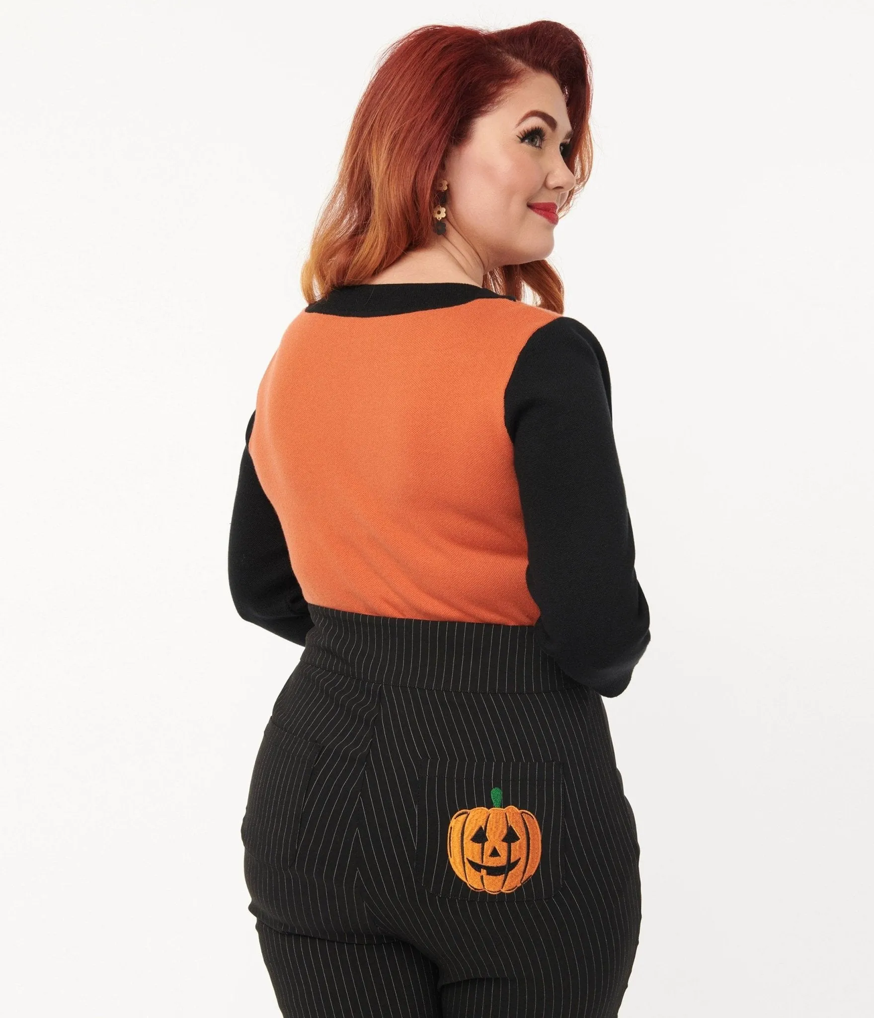 Unique Vintage 1950s Burnt Orange & Black Cat Sleeve Minou Sweater sold by Unique Vintage product image thumbnail 2