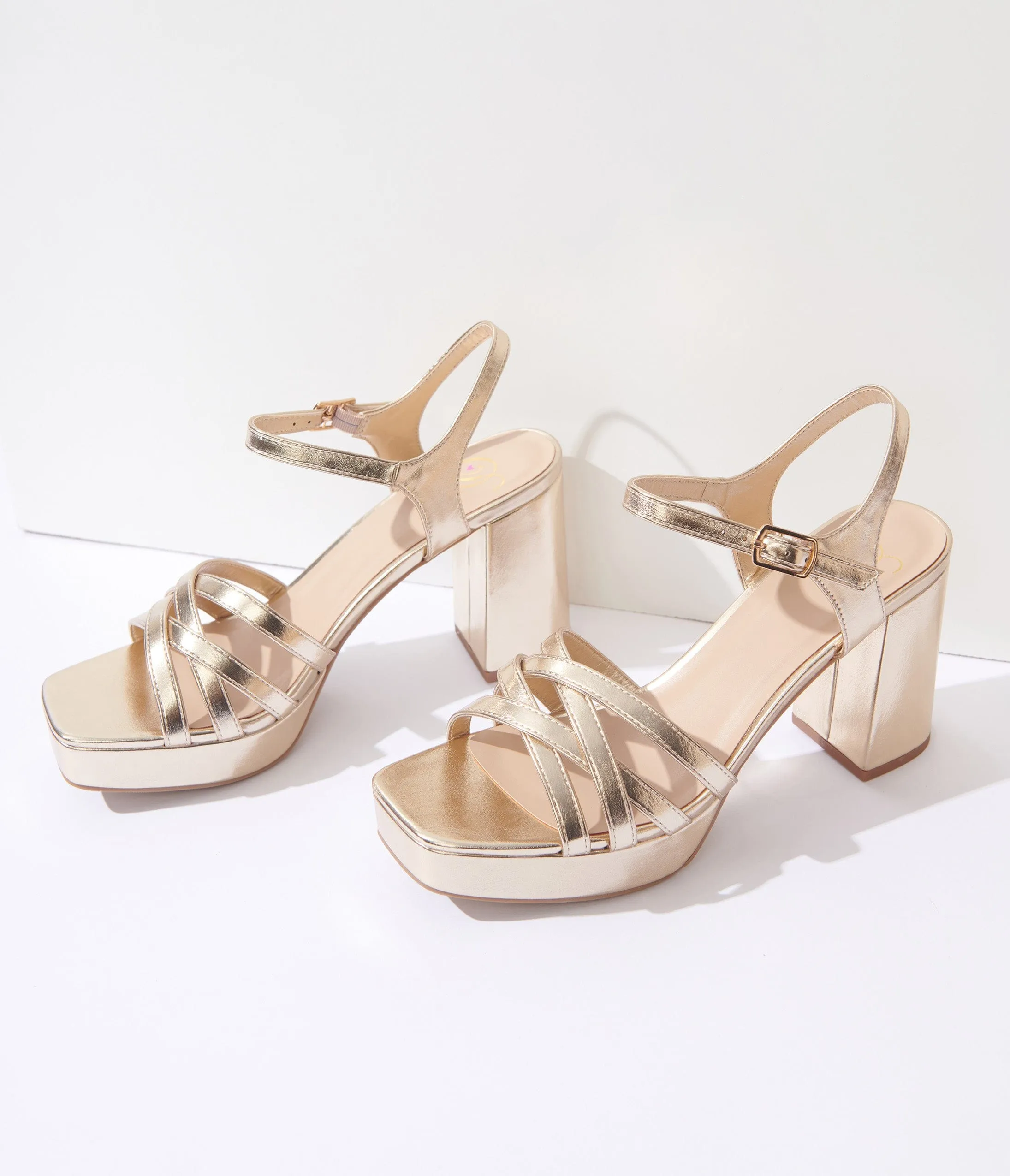 Gold Strappy Heels sold by Unique Vintage