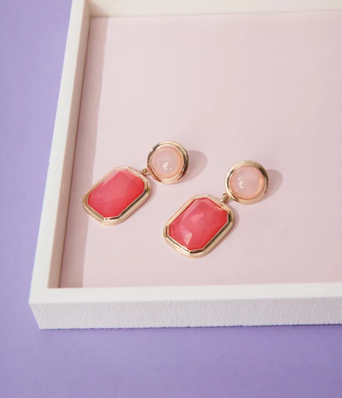 Gold & Pink Geometric Drop Earrings sold by Unique Vintage