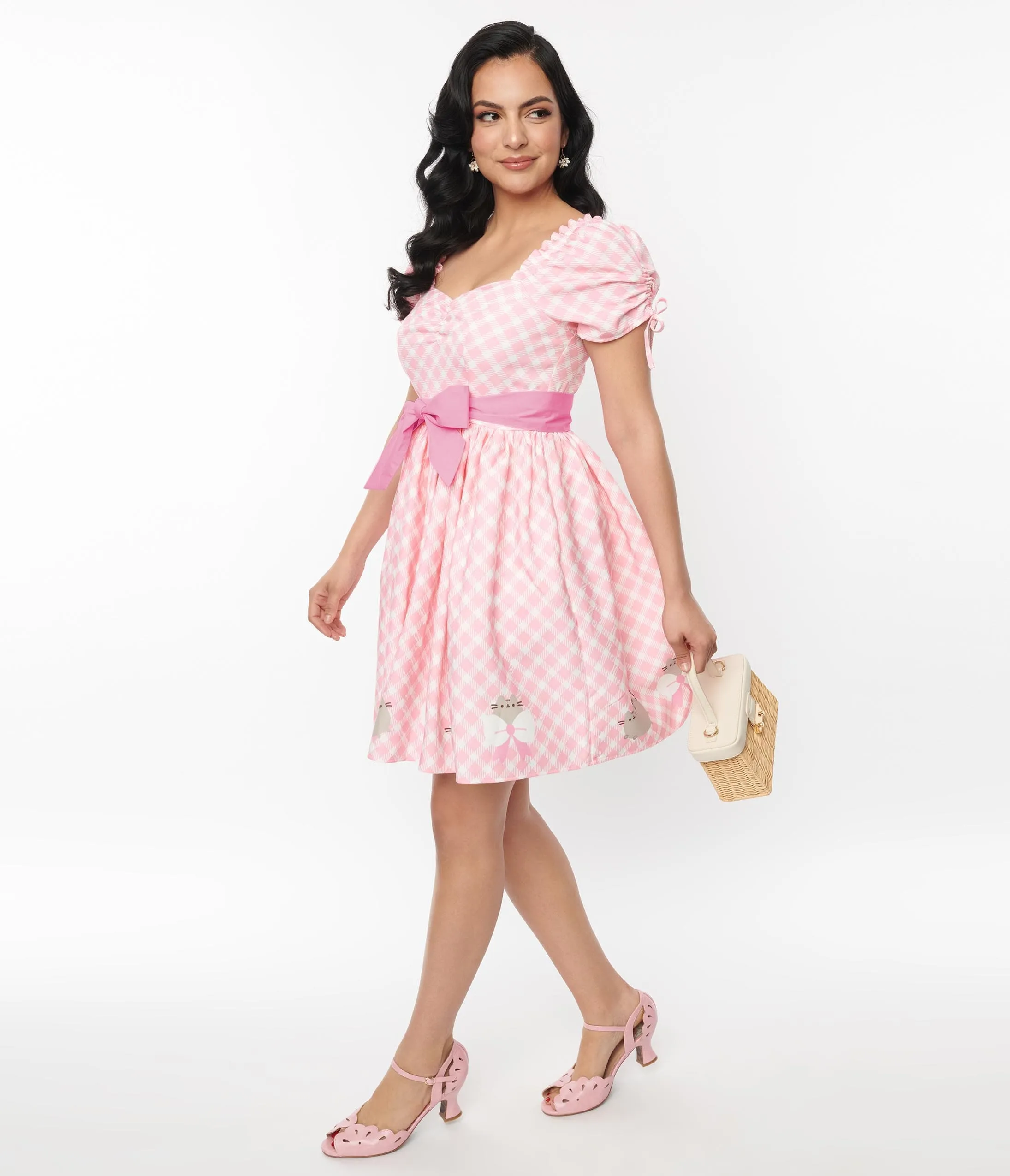 Pusheen x Unique Vintage Pusheen Pink Gingham Dakota Flare Dress sold by Unique Vintage product image thumbnail 5