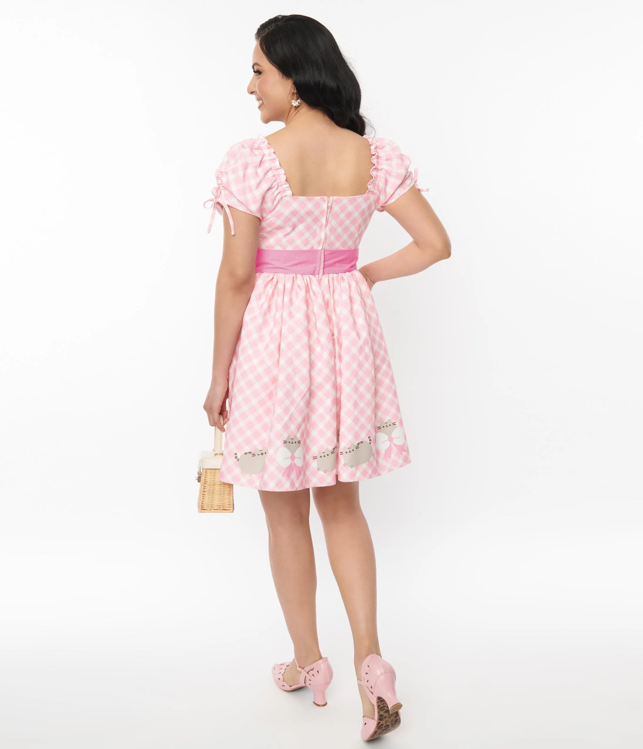 Pusheen x Unique Vintage Pusheen Pink Gingham Dakota Flare Dress sold by Unique Vintage product image thumbnail 3