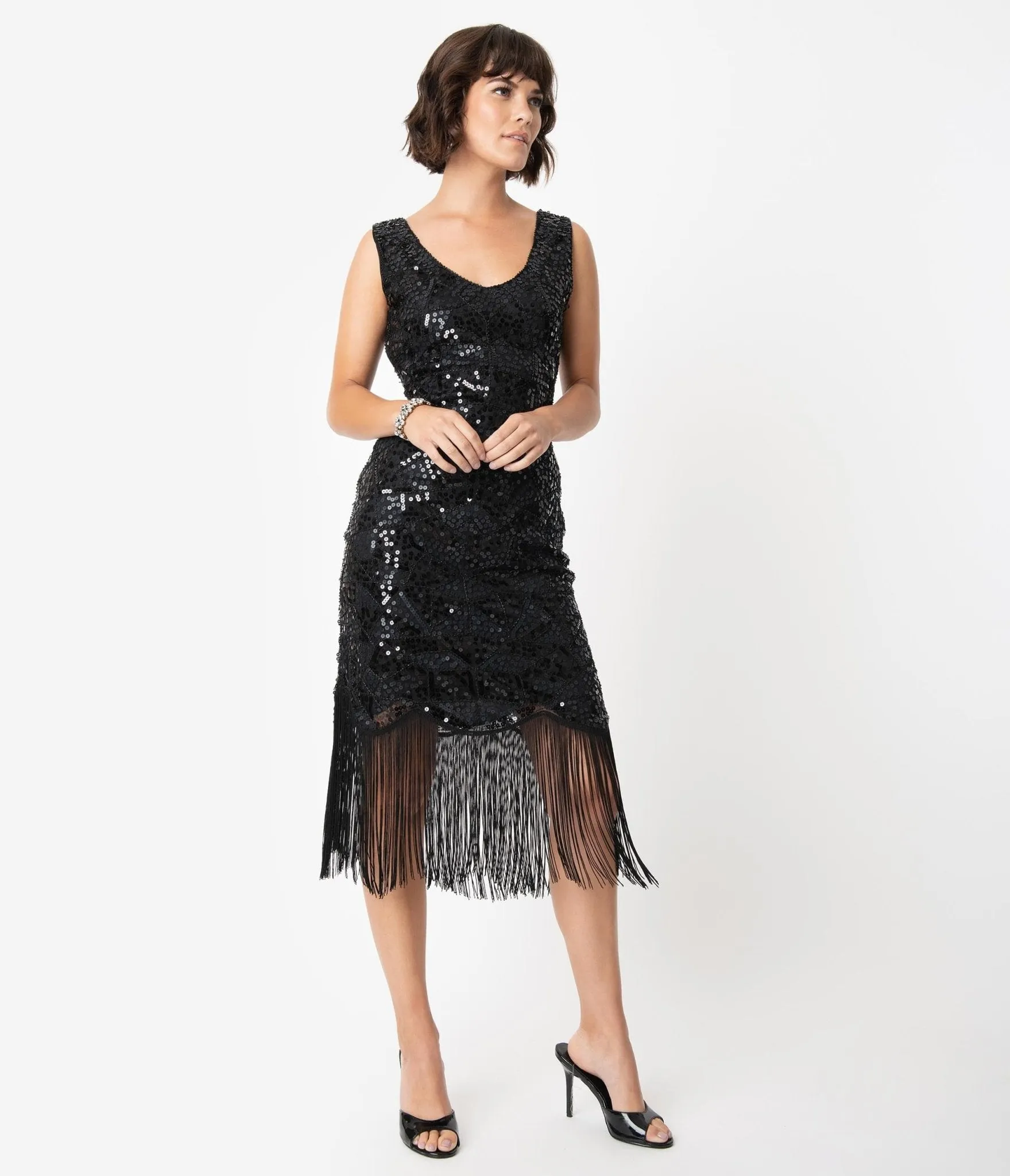 Unique Vintage 1920s Style Black Beaded & Sequin Adalene Cocktail Flapper Dress sold by Unique Vintage product image thumbnail 4