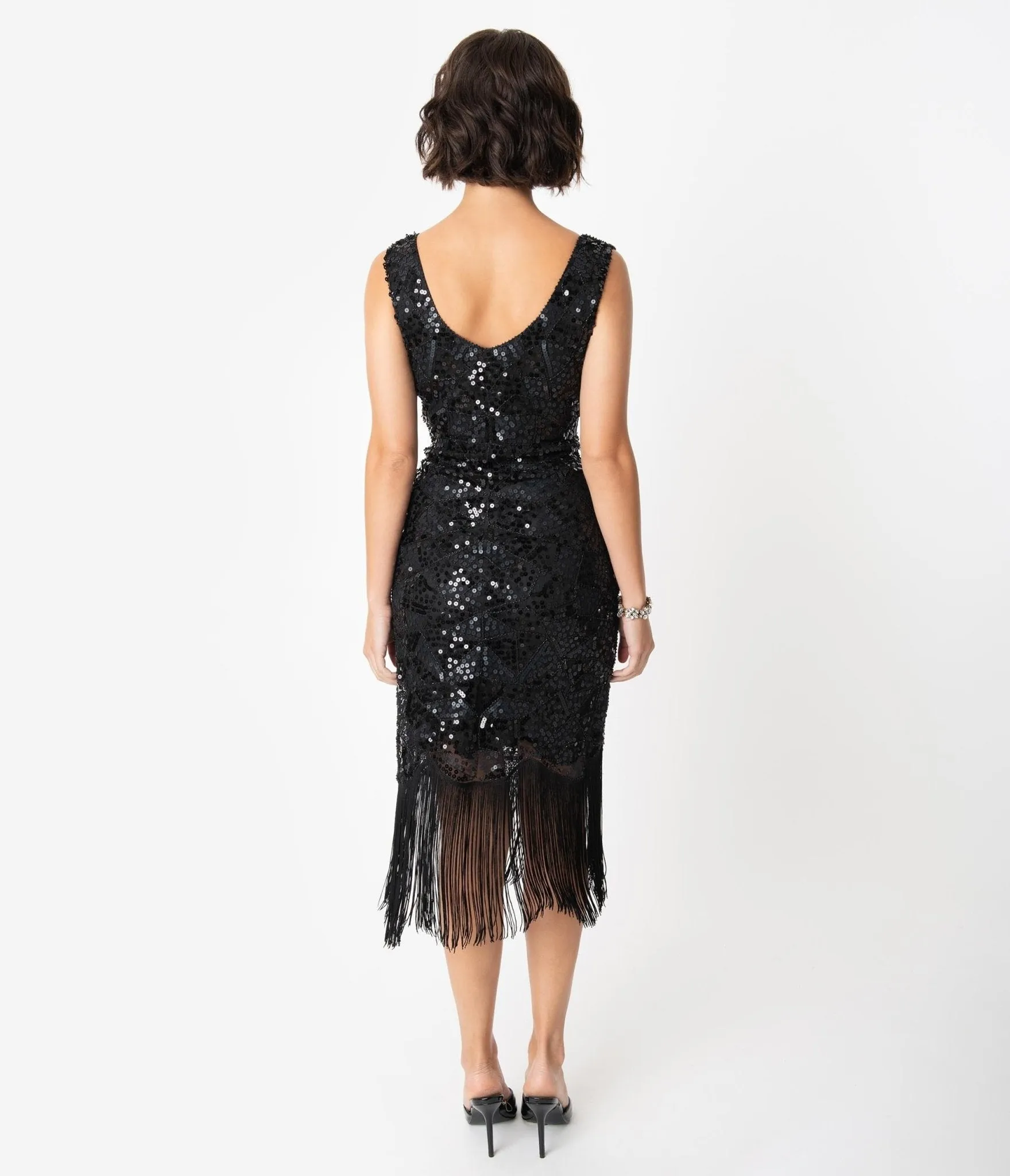 Unique Vintage 1920s Style Black Beaded & Sequin Adalene Cocktail Flapper Dress sold by Unique Vintage product image thumbnail 2