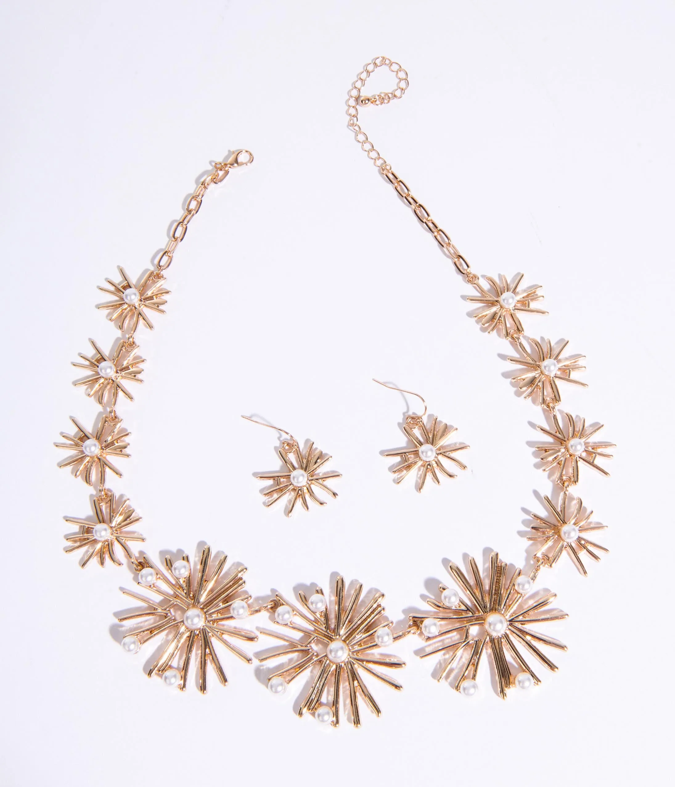 Golden Starburst & Pearl Necklace & Earring Set sold by Unique Vintage product image thumbnail 2