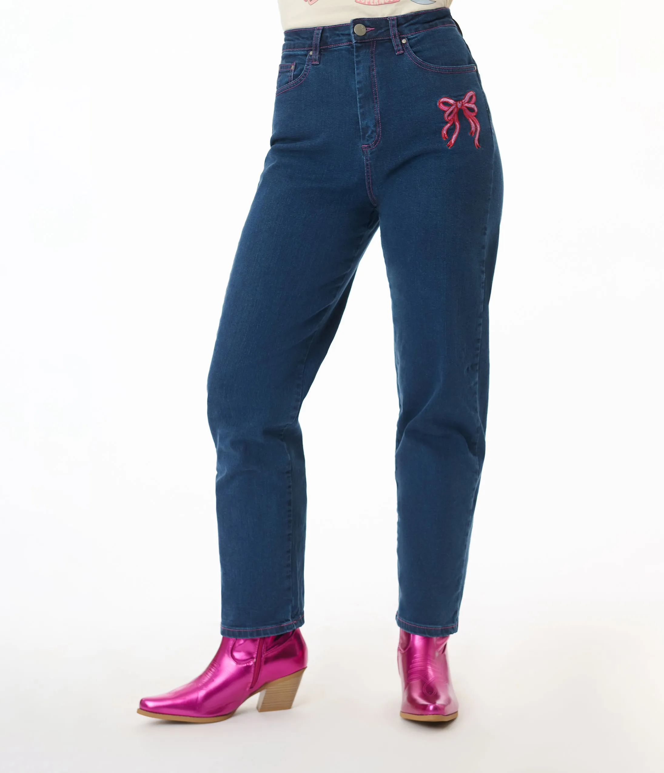 Hell Bunny Blue Denim High Waist Not Into You Jeans sold by Unique Vintage product image thumbnail 3