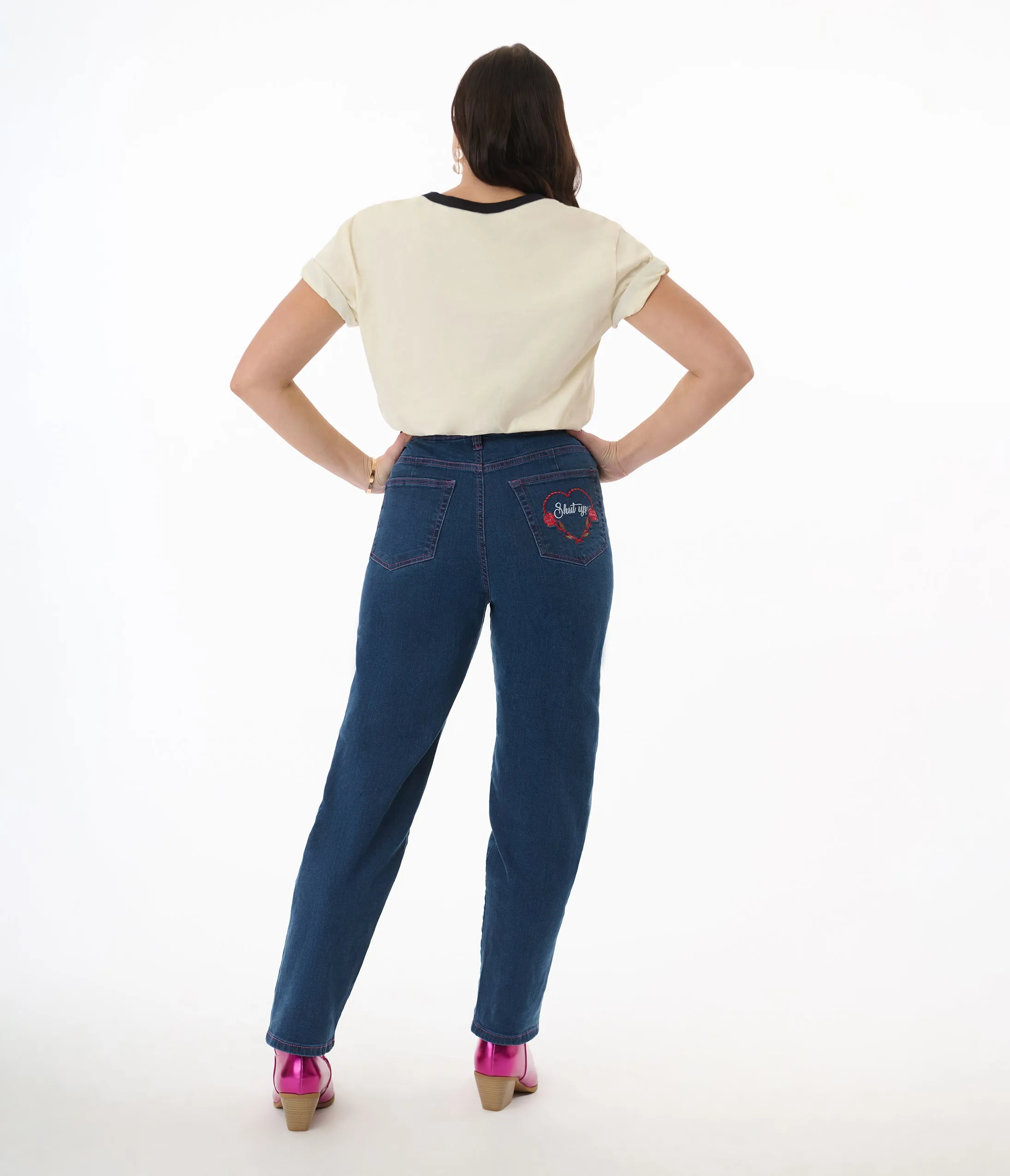 Hell Bunny Blue Denim High Waist Not Into You Jeans sold by Unique Vintage product image thumbnail 4