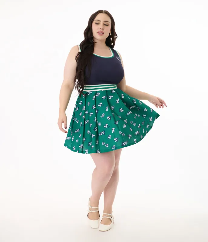 Disney Mickey & Friends Collection by Unique Vintage Plus Size Navy & Green Mickey & Goofy Print Pleated Tennis Dress sold by Unique Vintage