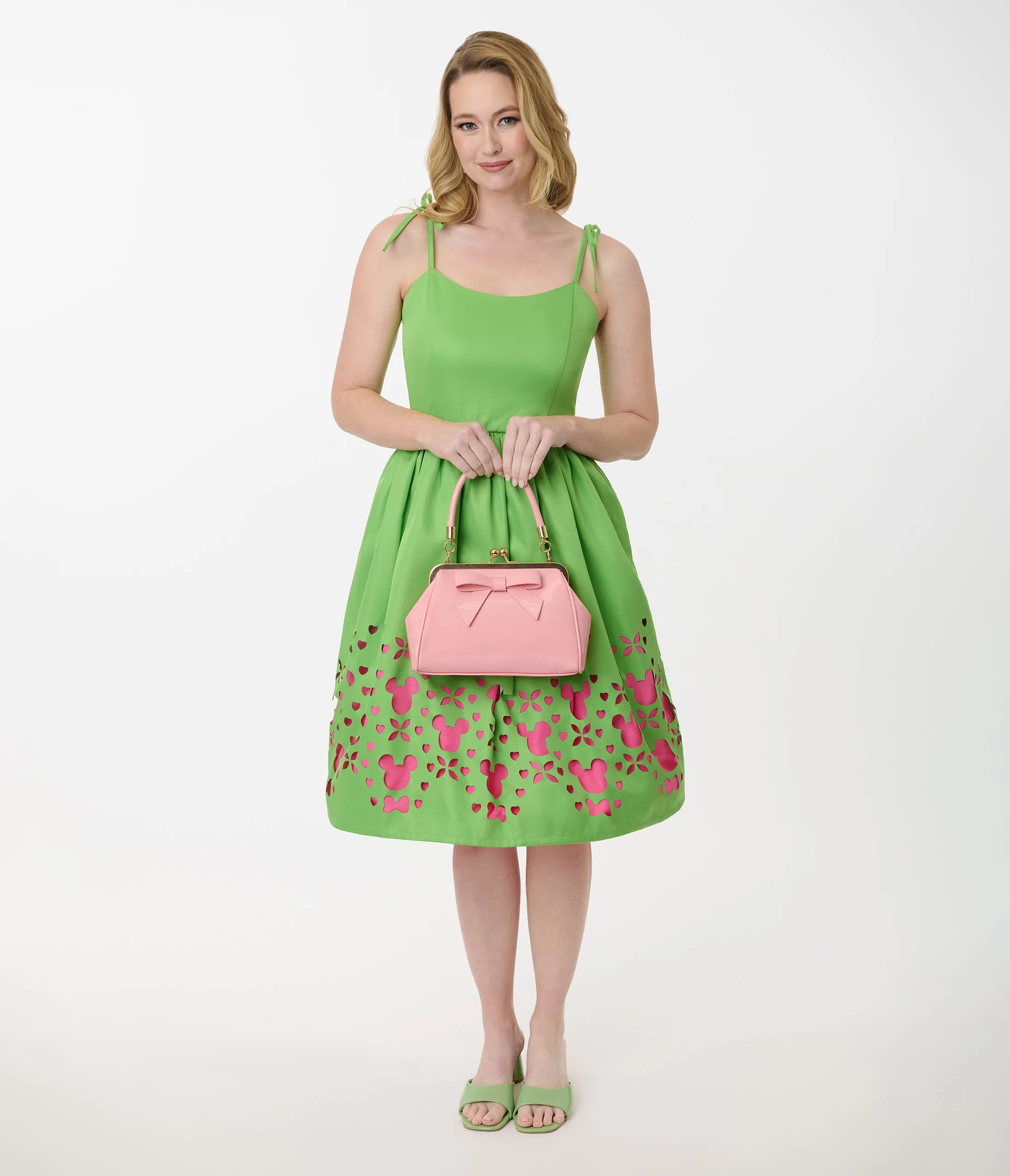 Disney Mickey & Friends Collection by Unique Vintage Neon Green & Neon Pink Mickey Cutout Swing Dress sold by Unique Vintage product image thumbnail 4