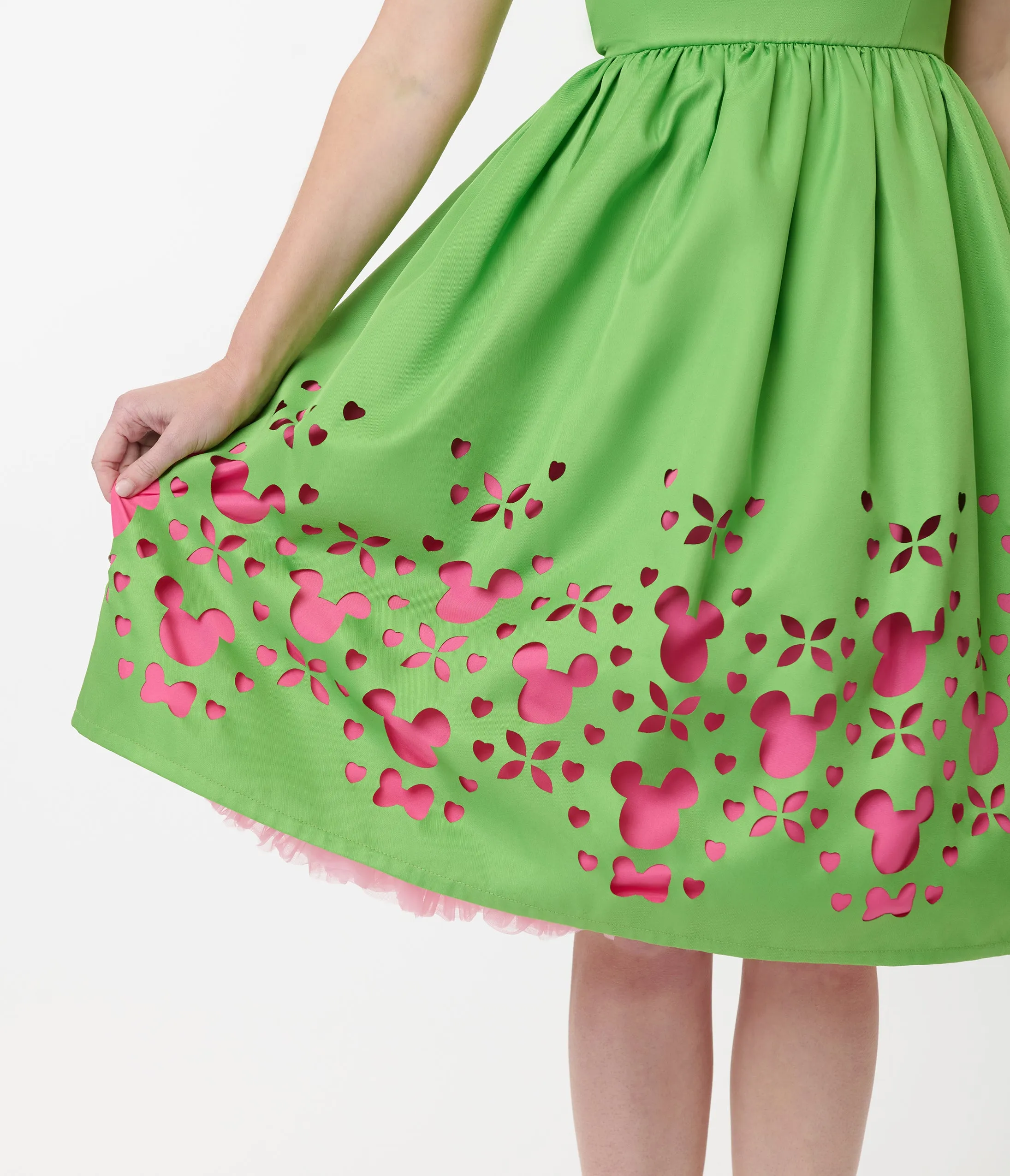 Disney Mickey & Friends Collection by Unique Vintage Neon Green & Neon Pink Mickey Cutout Swing Dress sold by Unique Vintage product image thumbnail 2